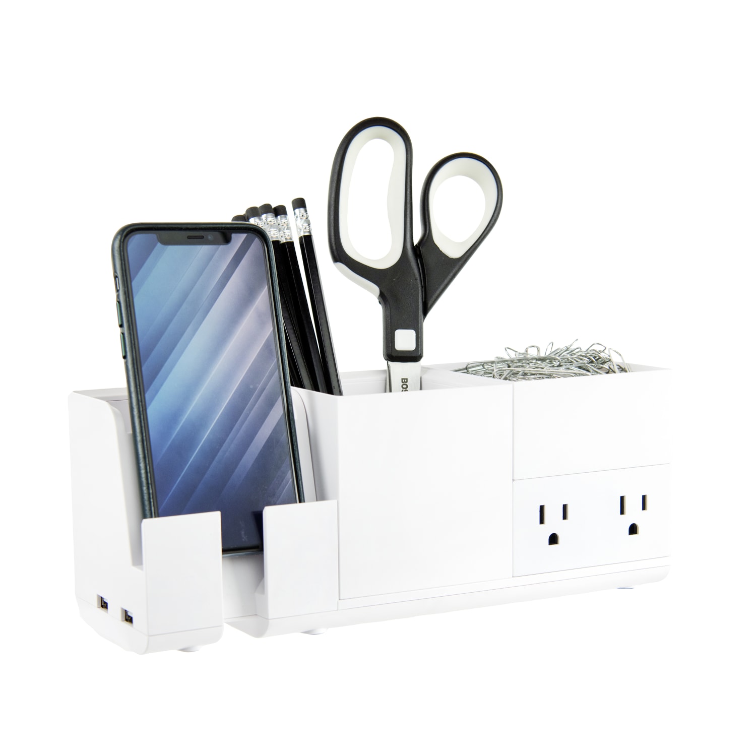 Bostitch Konnect Stackable 4-Piece Desk Organization Kit With Power Station, White - Image 4