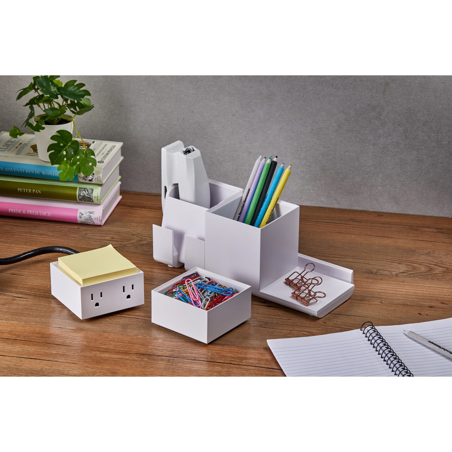 Bostitch Konnect Stackable 4-Piece Desk Organization Kit With Power Station, White - Image 6