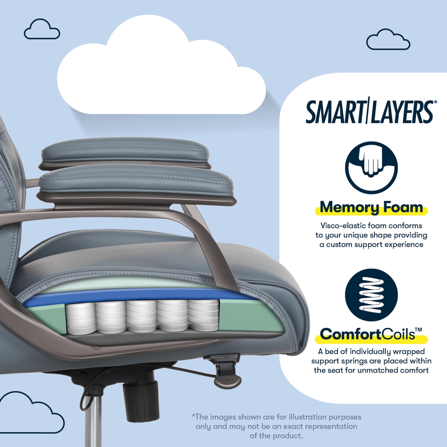 Serta® SmartLayers™ Mosby Ergonomic Vegan Leather High-Back Executive Office Chair, Blue/Dark Gray, BIFMA Compliant - Image 6
