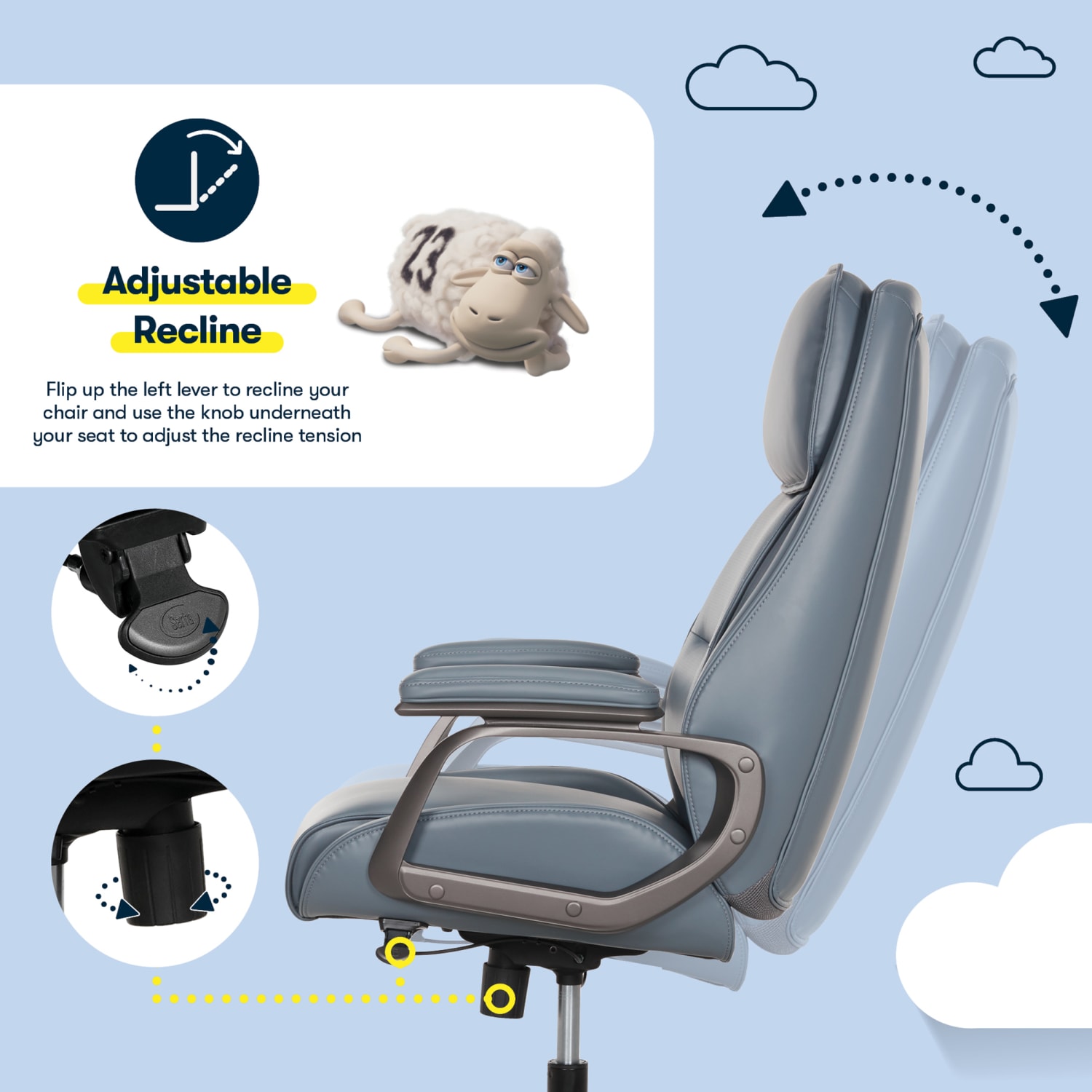 Serta® SmartLayers™ Mosby Ergonomic Vegan Leather High-Back Executive Office Chair, Blue/Dark Gray, BIFMA Compliant - Image 8