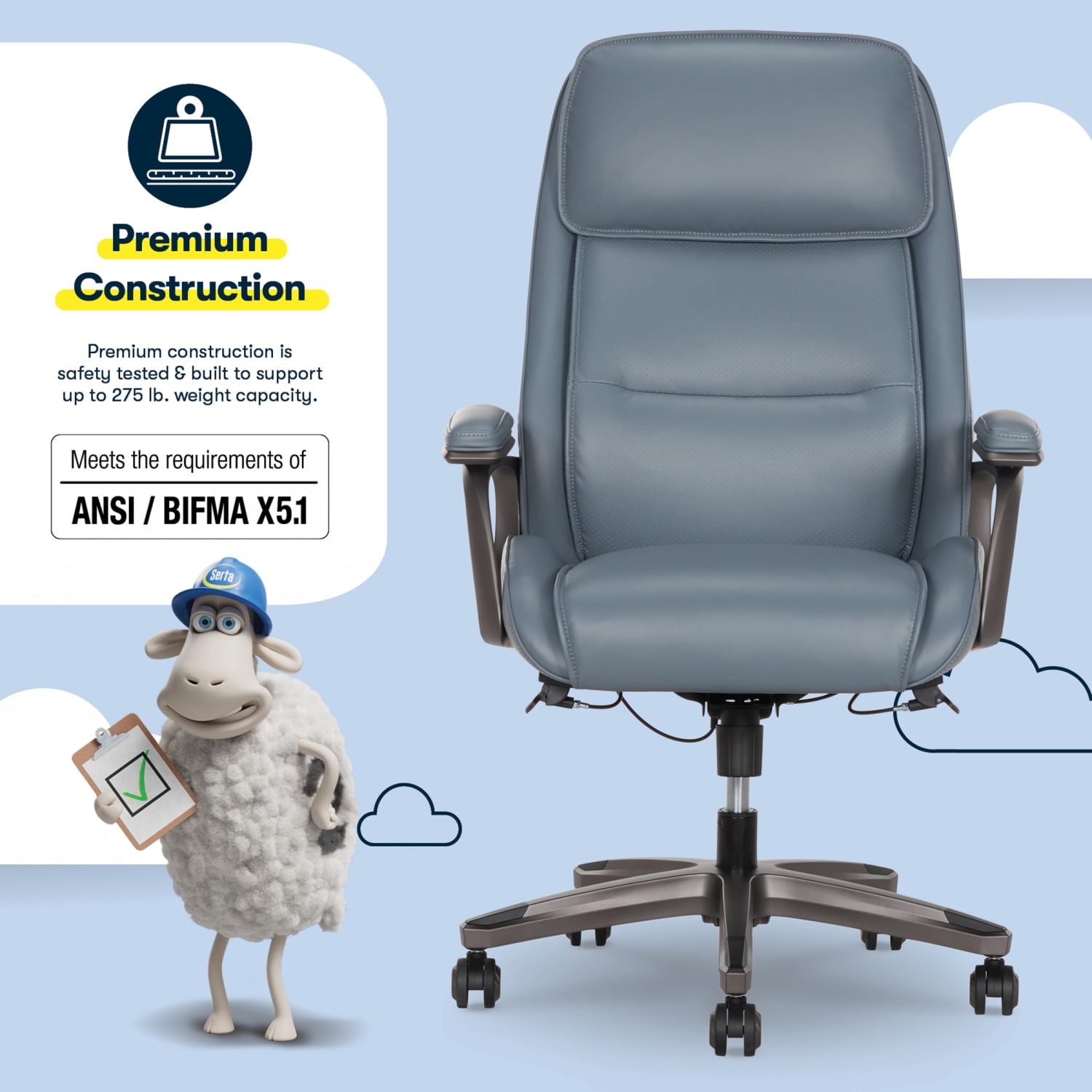 Serta® SmartLayers™ Mosby Ergonomic Vegan Leather High-Back Executive Office Chair, Blue/Dark Gray, BIFMA Compliant - Image 9