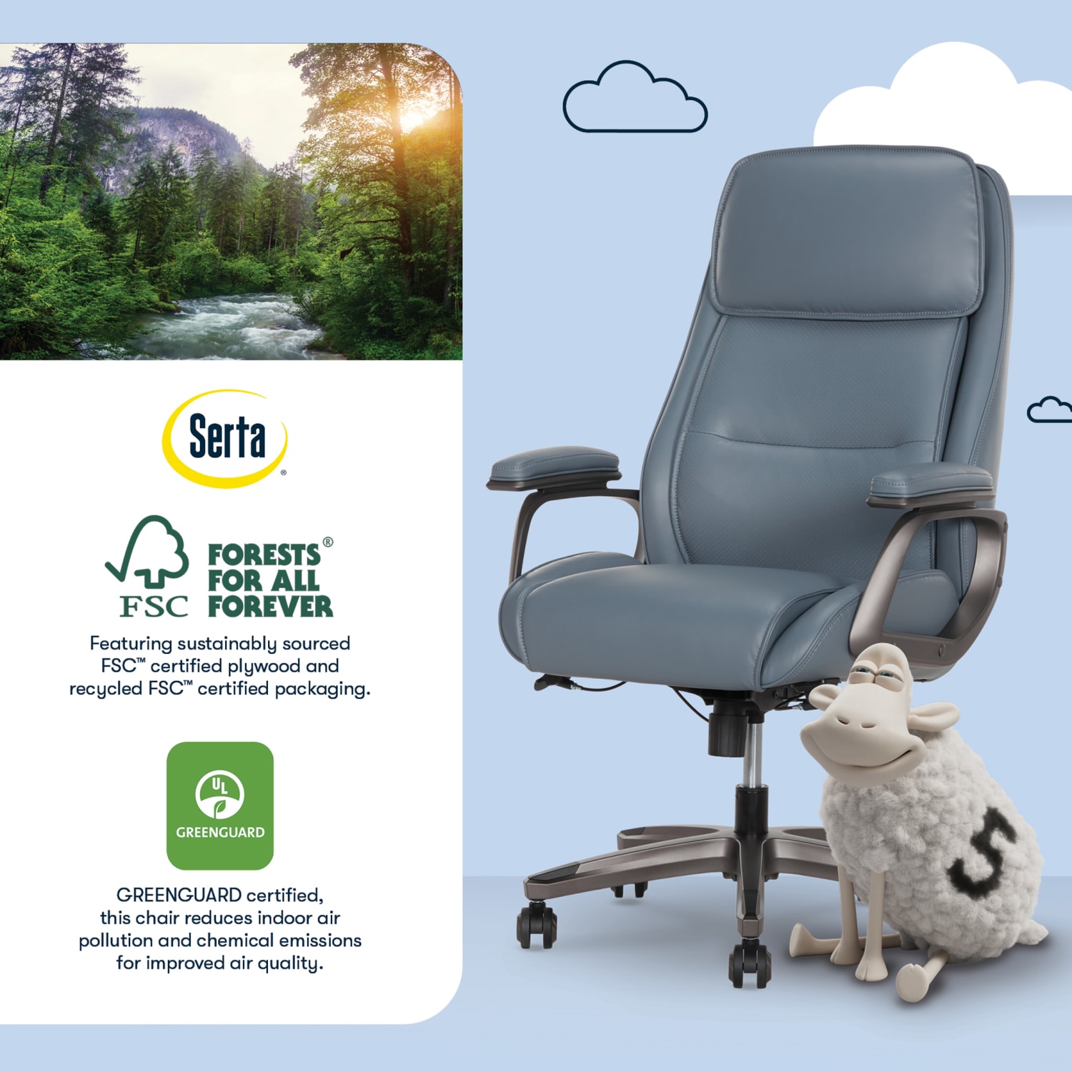 Serta® SmartLayers™ Mosby Ergonomic Vegan Leather High-Back Executive Office Chair, Blue/Dark Gray, BIFMA Compliant - Image 10