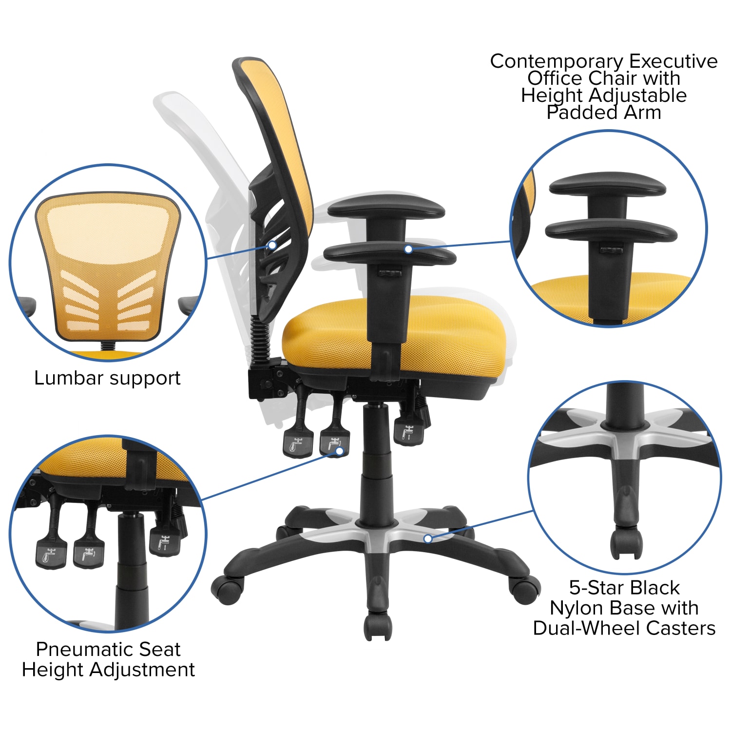 Flash Furniture Ergonomic Mesh Mid Back Multifunction Executive Office Chair Yellow OrangeBlack PopularChairscom
