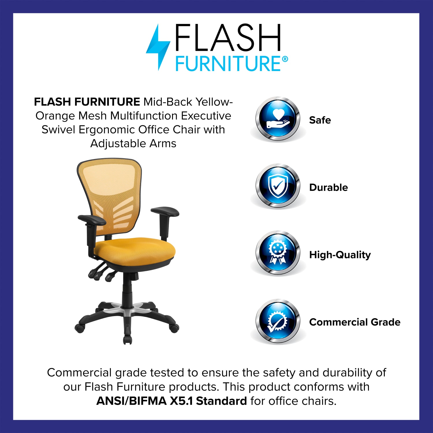 Flash Furniture Ergonomic Mesh Mid-Back Multifunction Executive Office Chair, Yellow-Orange/Black - Image 13