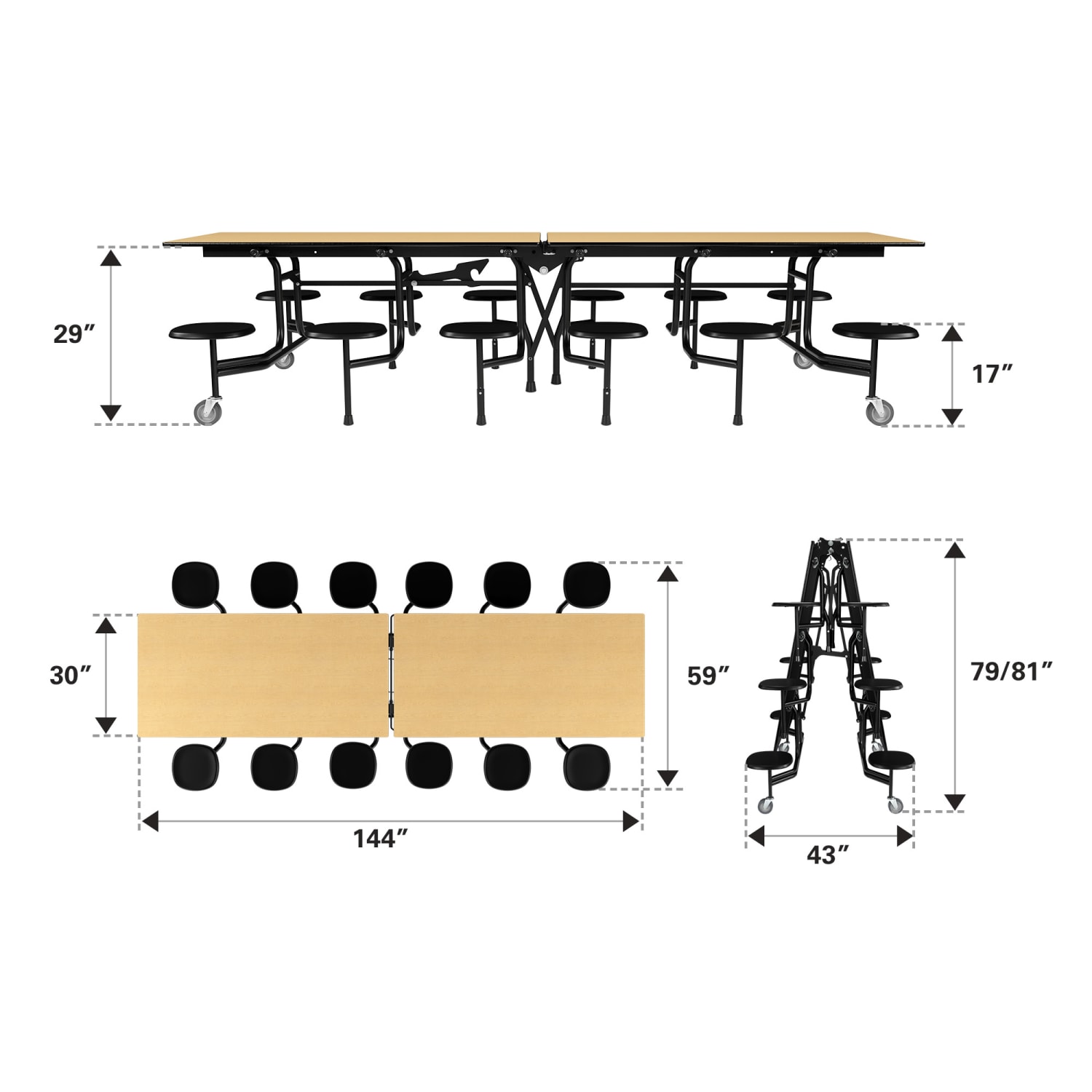 Palmer Hamilton 59TV Mobile Cafeteria Table, 29in x 144in, Fusion Maple - Image 3