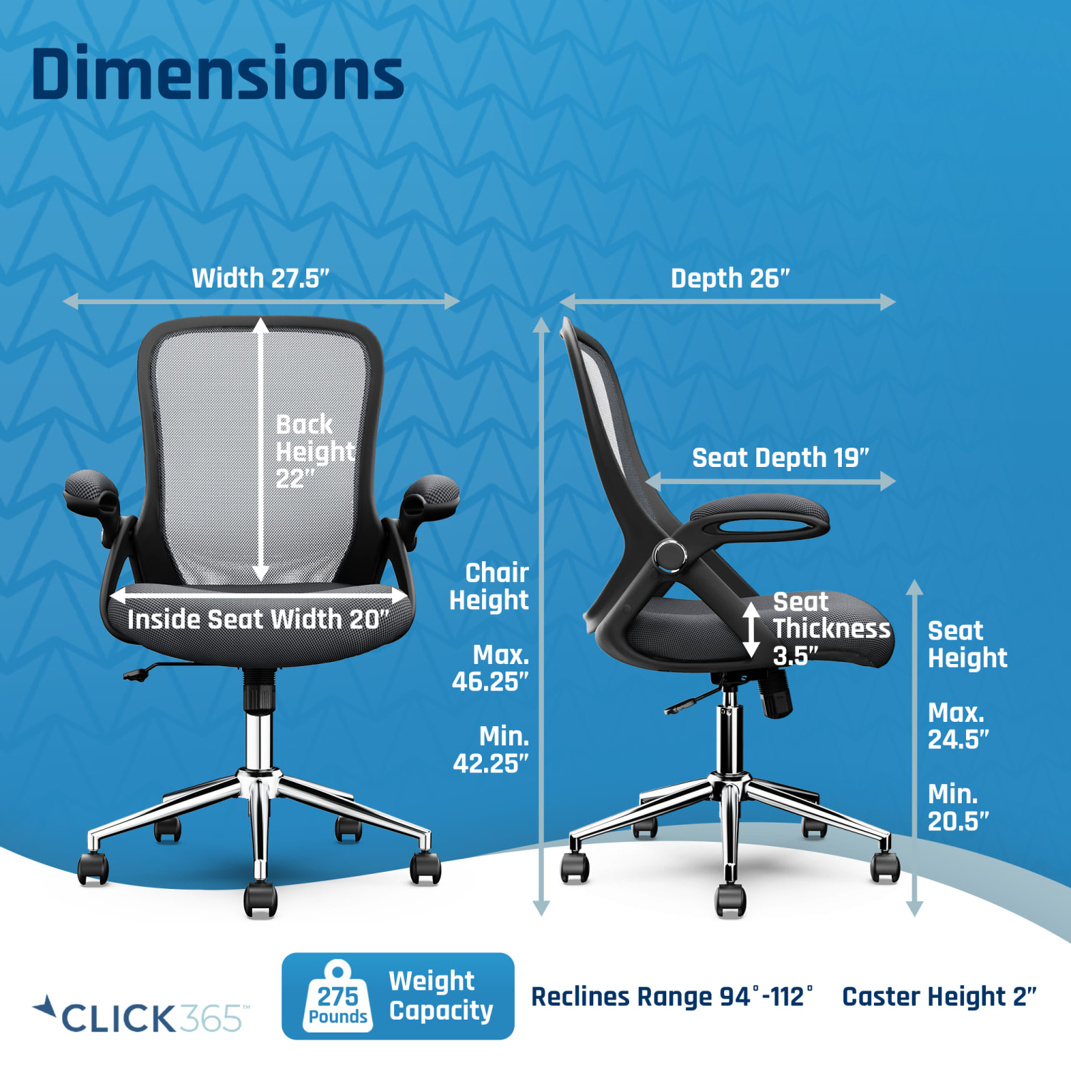 Click365 Flip Ergonomic Mesh Mid-Back Office Task Chair, Gray - Image 4