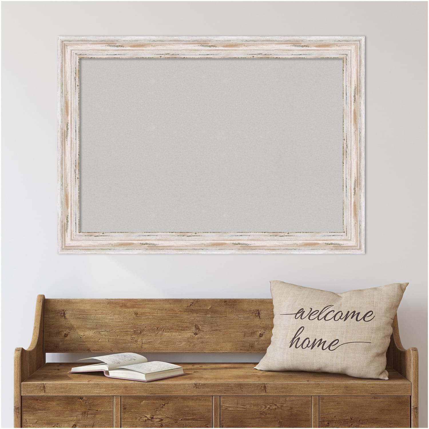 Amanti Art Cork Bulletin Board, 41in x 29in, Gray, Alexandria Whitewash Wood Frame - Image 3