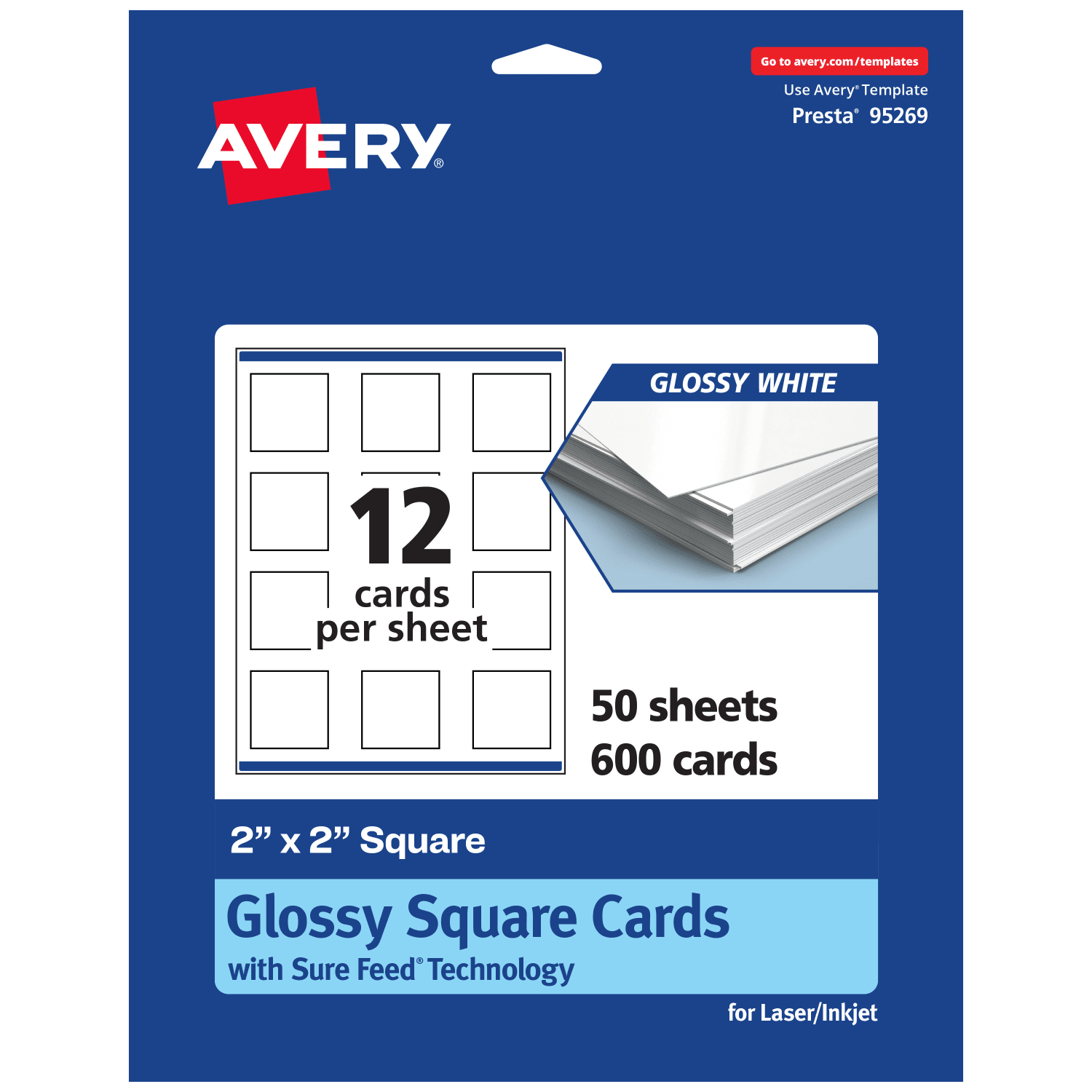 Avery Printable Business Cards With Sure Feed Technology, 95269-GWC50, Square, 2in x 2in, Glossy White, Pack Of 600 - Image 3