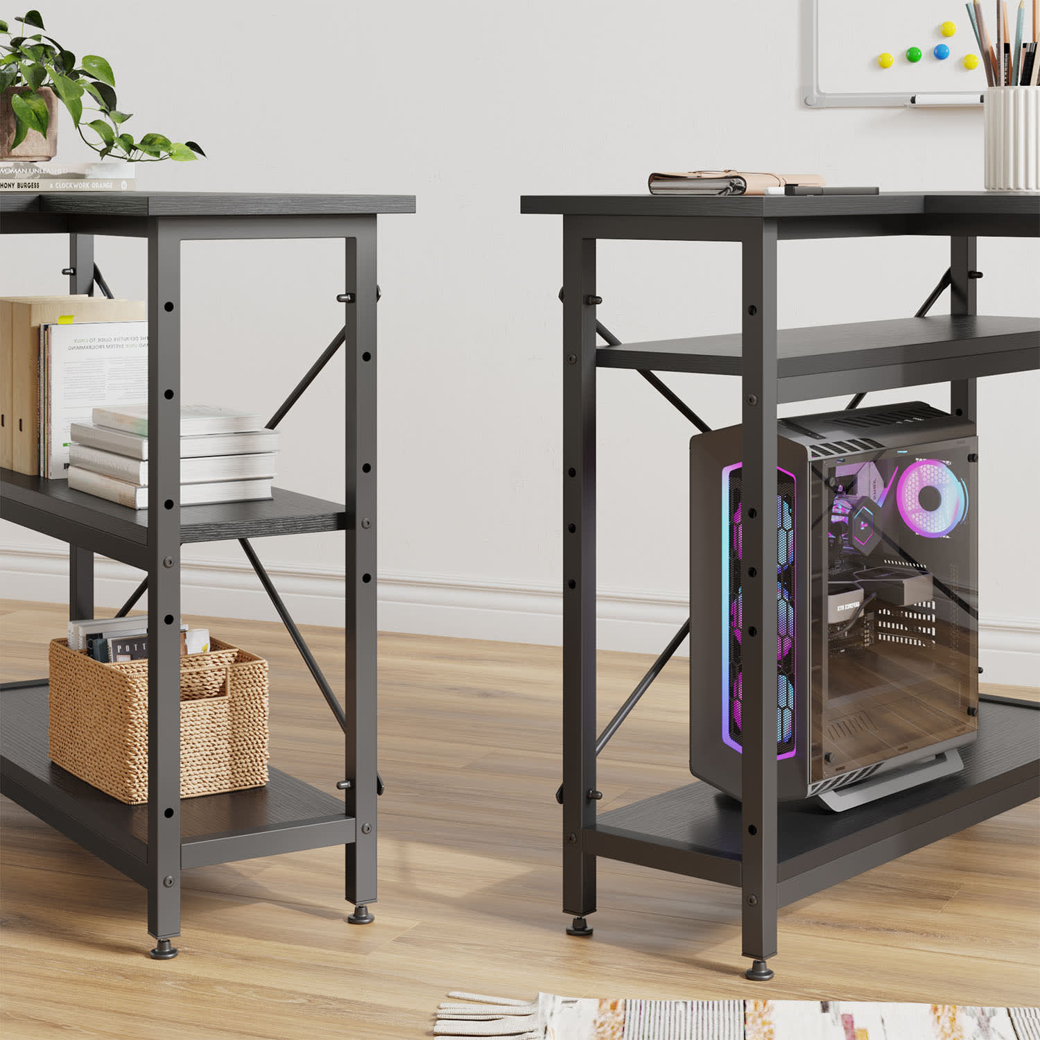 Bestier L-Shaped Corner Desk With Storage Shelf, 56inW, Grained Black - Image 4
