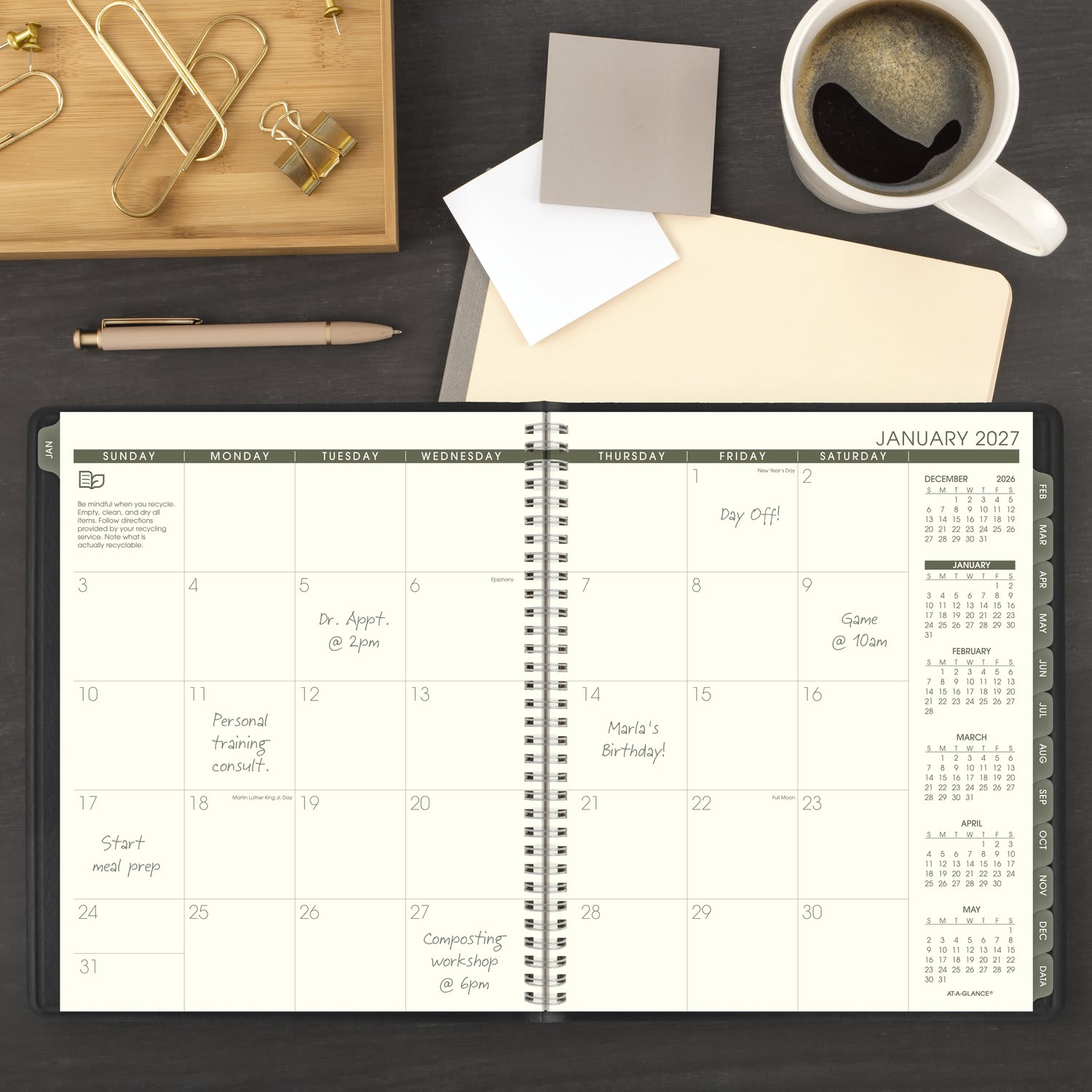 AT-A-GLANCE 2027 Recycled Monthly Planner, Black, Large, 9in x 11in - Image 3
