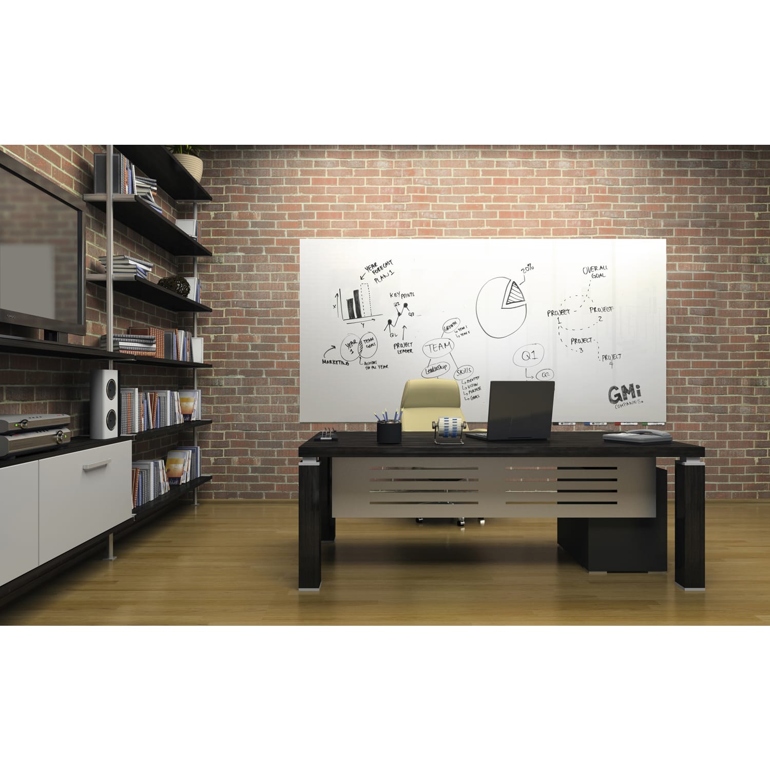 Ghent Aria Low Profile Glassboard, Magnetic, 48inH x 60inW, White - Image 5