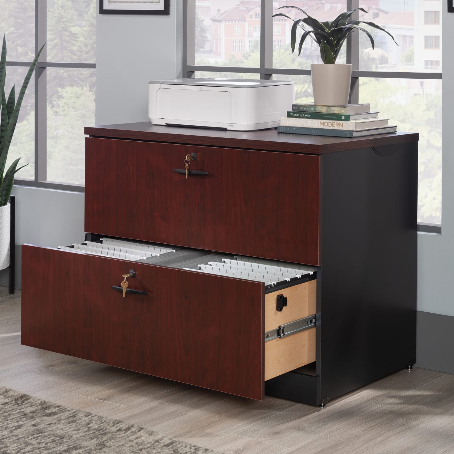 Sauder Via 36-1/2inW x 23-1/2inD Lateral 2-Drawer File Cabinet, Classic Cherry - Image 4