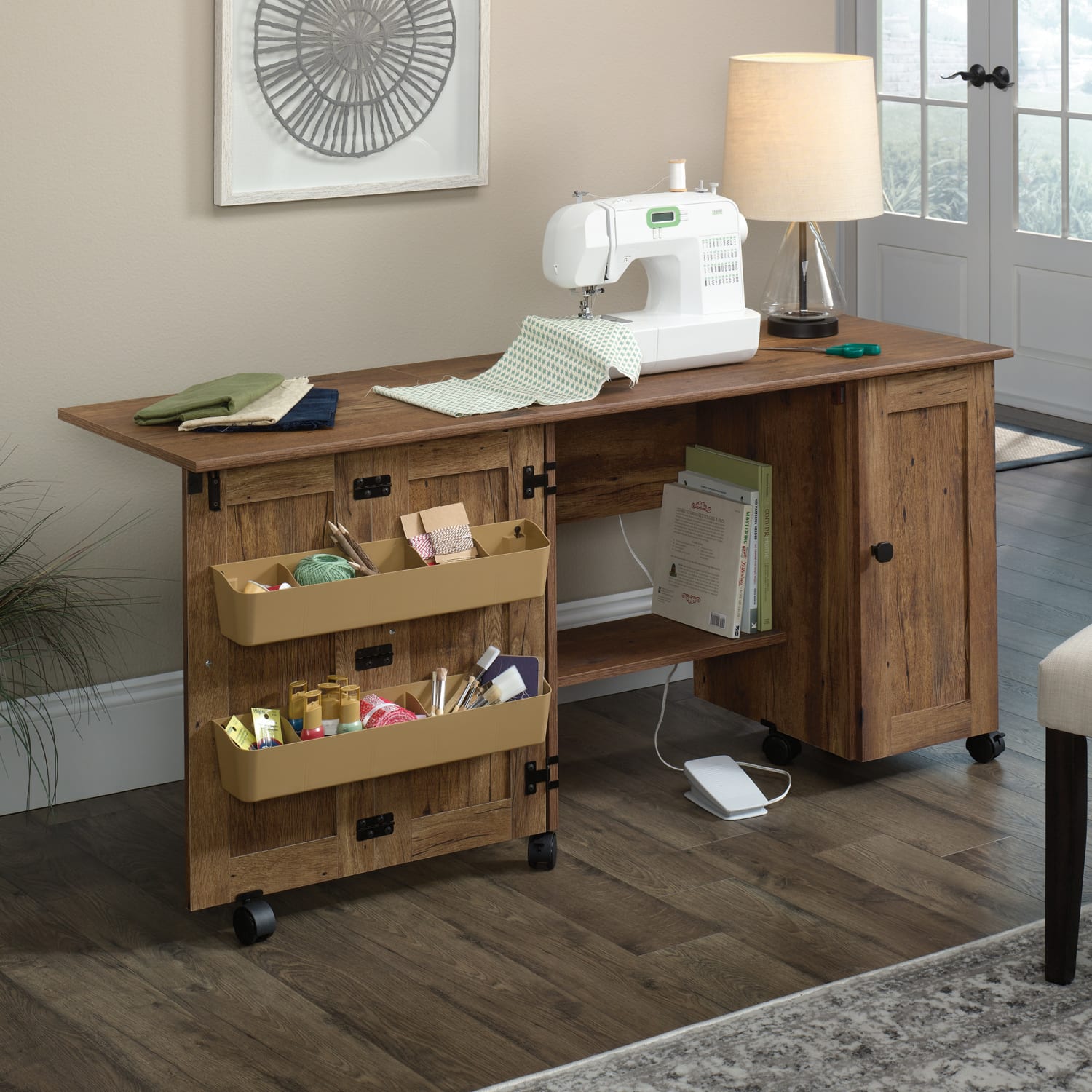 Sauder Select Sewing And Craft Table, 29inH x 40inW, Vintage Oak - Image 6