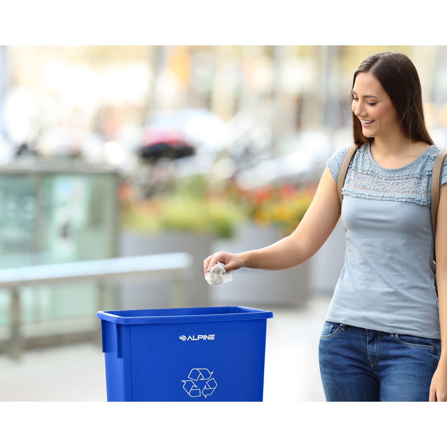 Alpine Slim Recycle Bin, 23 Gallon, Blue - Image 5