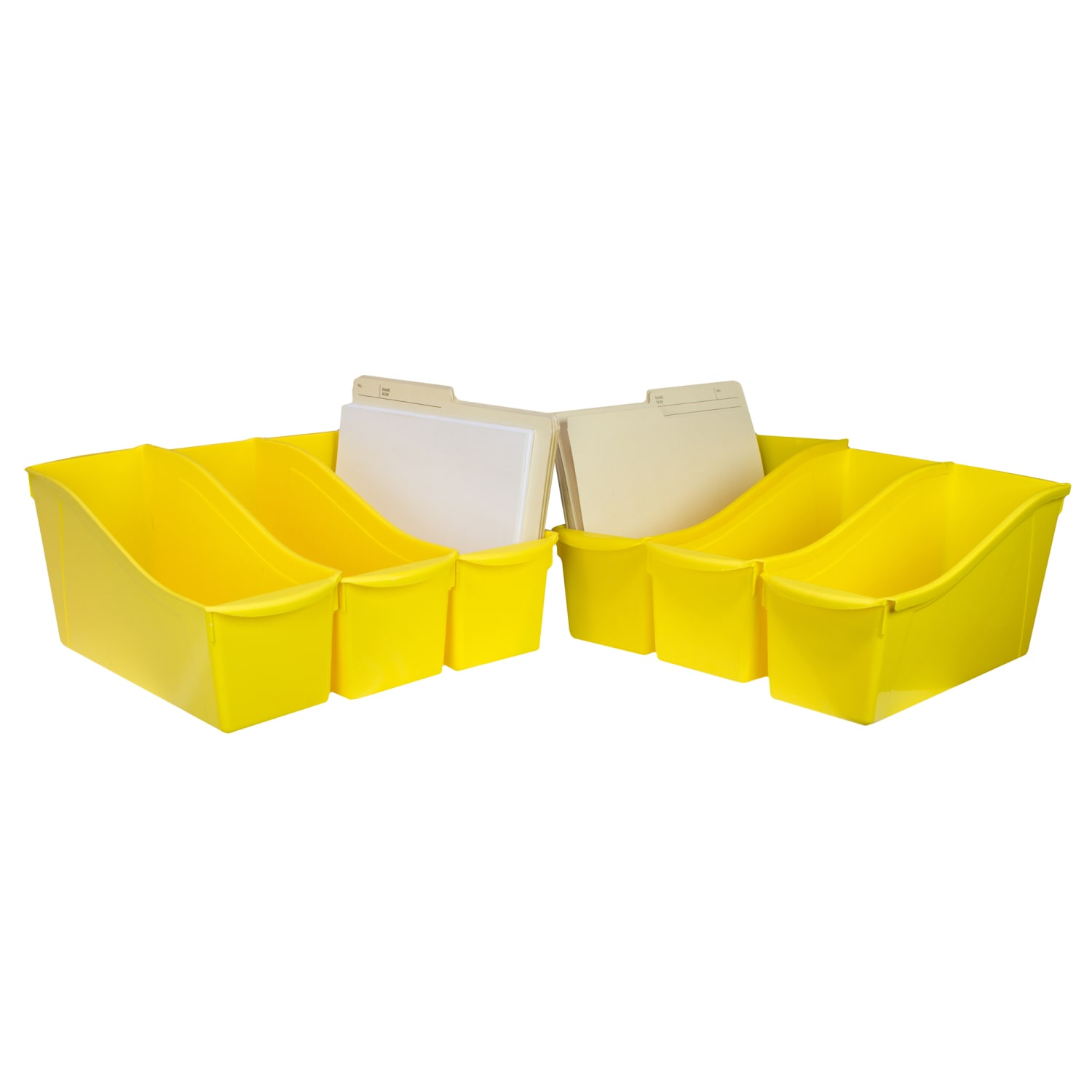 Storex Large Book Bins, 12inH x 5-1/4inW x 7inD, Yellow, Pack Of 6 Bins - Image 3