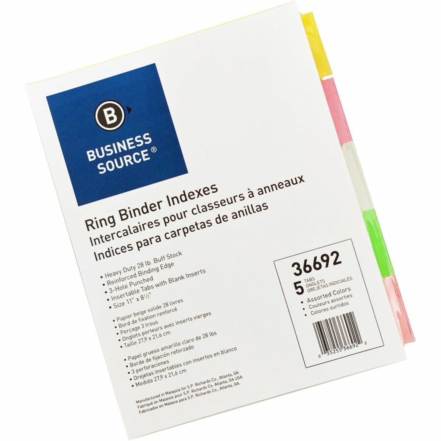 Business Source Insertable Tab Ring Binder Indexes, 8-1/2in x 11in, Multicolor, Set of 5 - Image 5