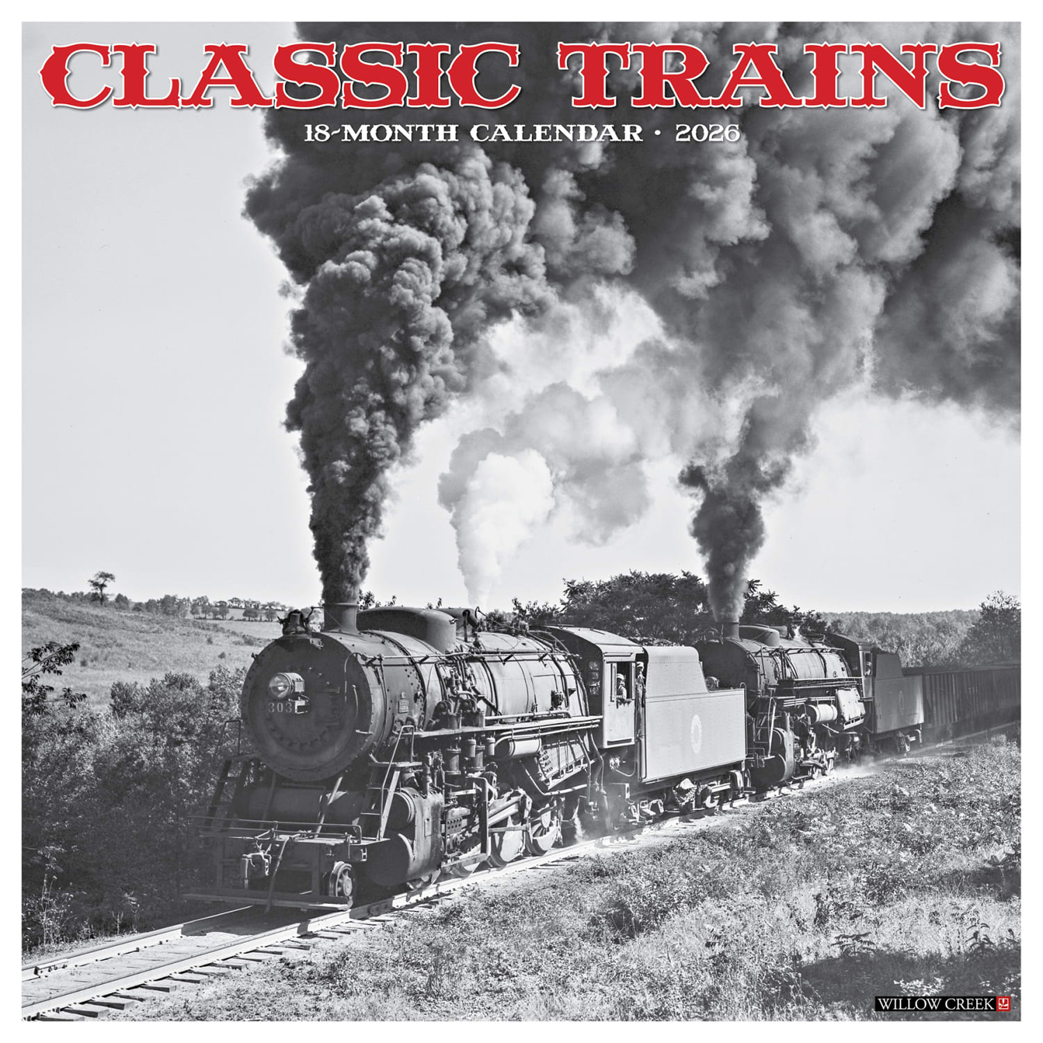2026 Willow Creek Press Art & Design Monthly Wall Calendar, 12in x 12in, Classic Trains, January To December, 55366 - Image 3