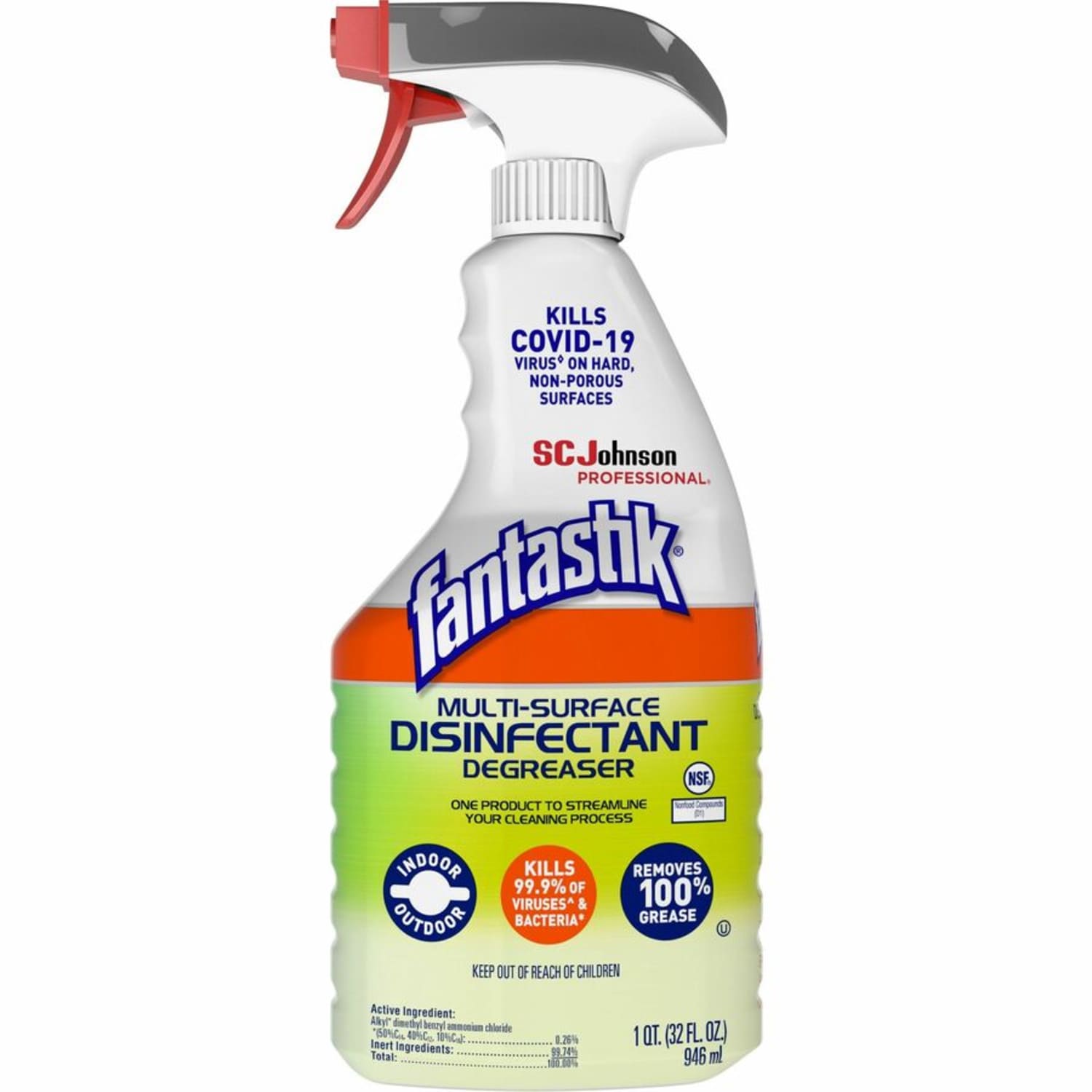fantastik Multisurface Disinfectant Degreaser Spray - 32 fl oz (1 quart) - Fresh Scent - Disinfectant, Easy to Use, Rinse-free - Green - 8 / Carton - Image 3