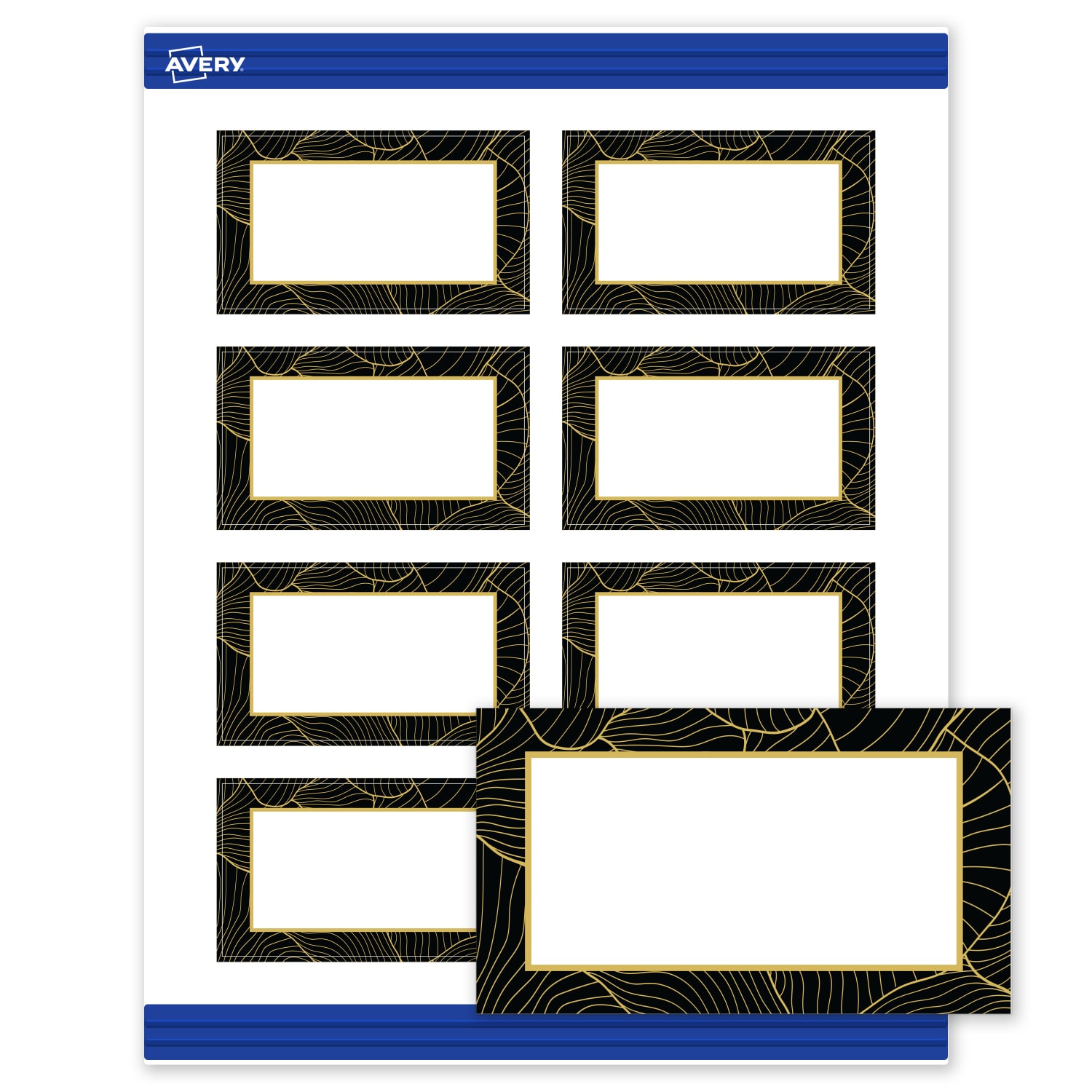 Avery Printable Cards With Sure Feed Technology, 2in x 3-1/2in, Matte White With Black Border with Gold Pattern, Pack Of 80 - Image 3