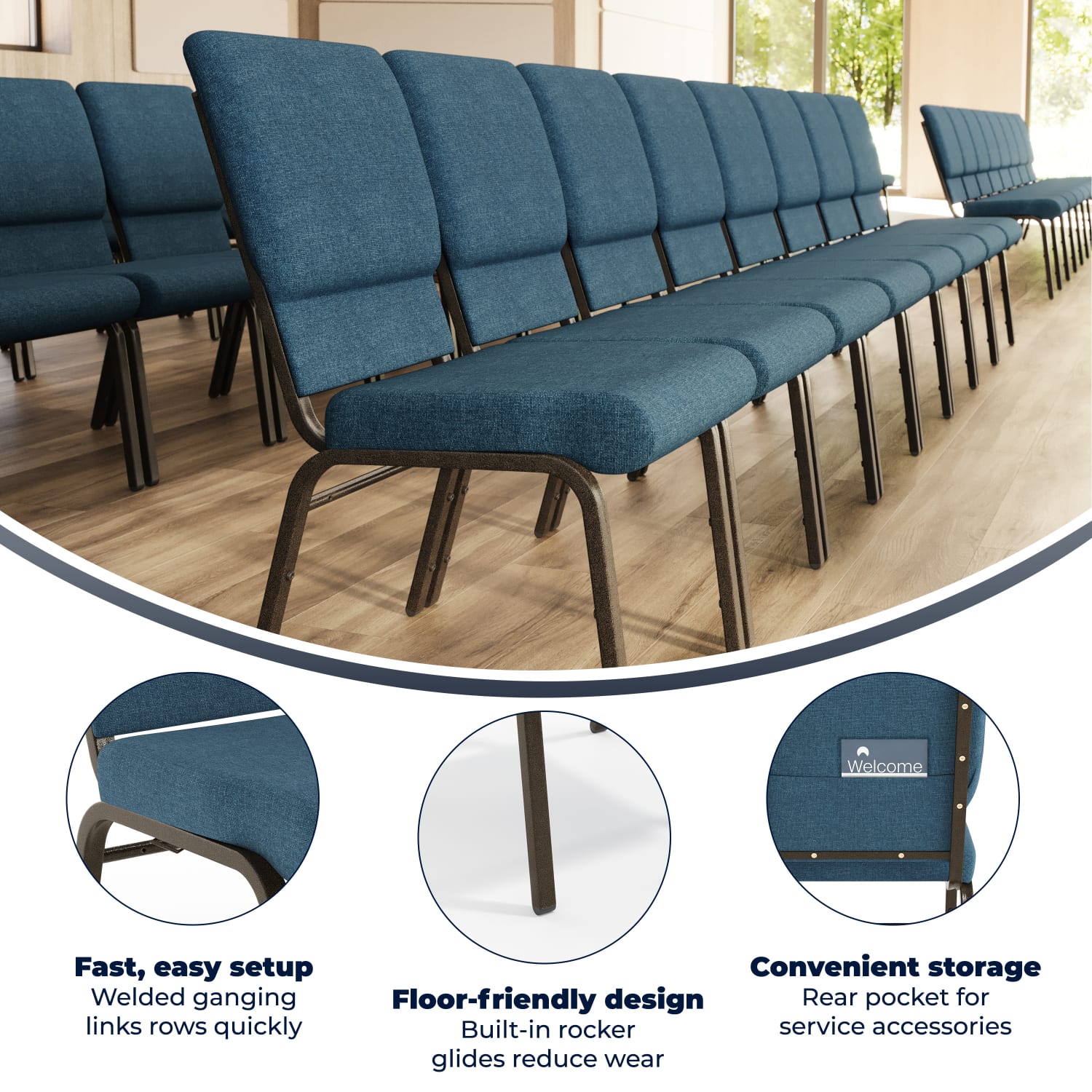 Flash Furniture HERCULES Series Stackable Church Chair BlueGoldvein PopularChairscom