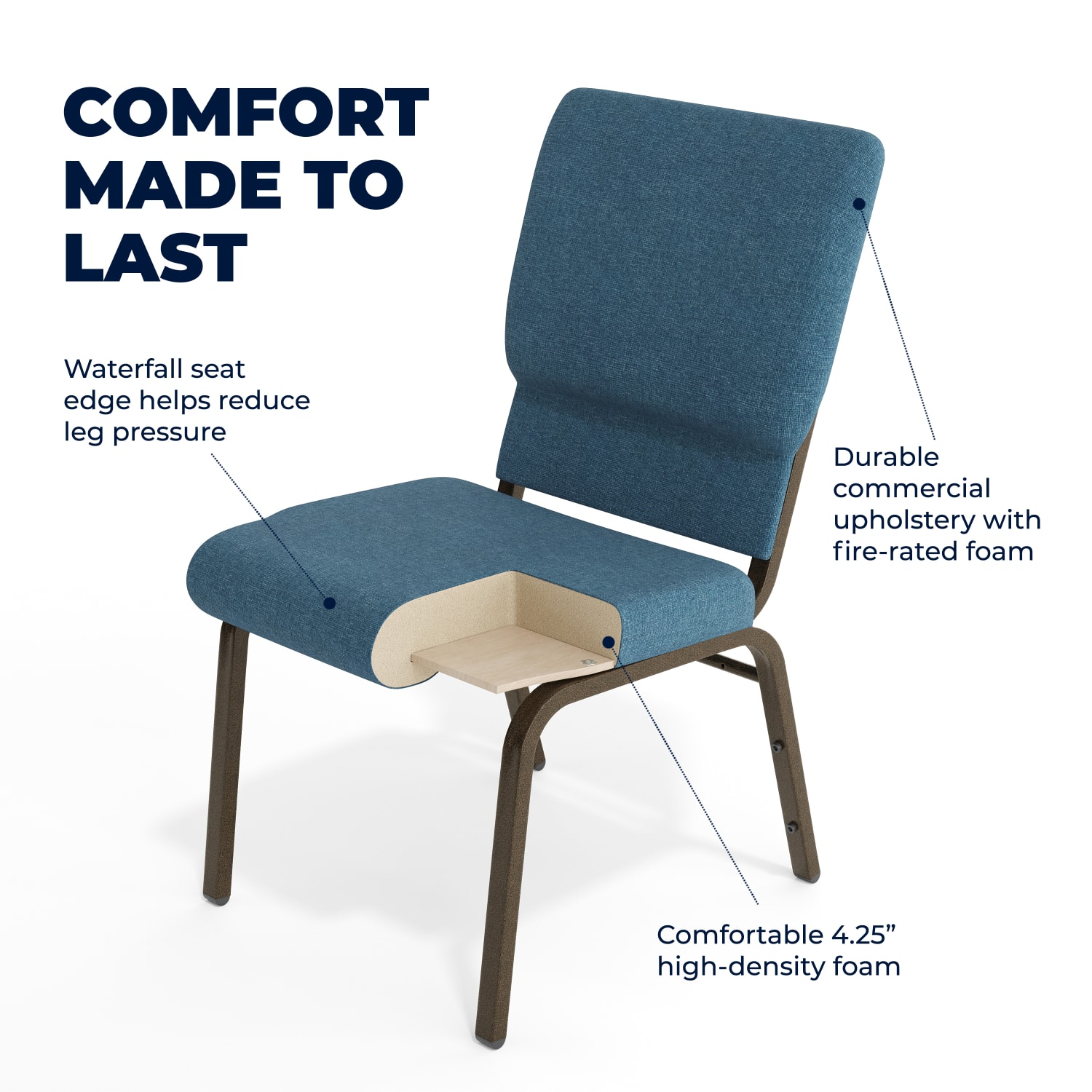 Flash Furniture HERCULES Series Stackable Church Chair, Blue/Goldvein - Image 5