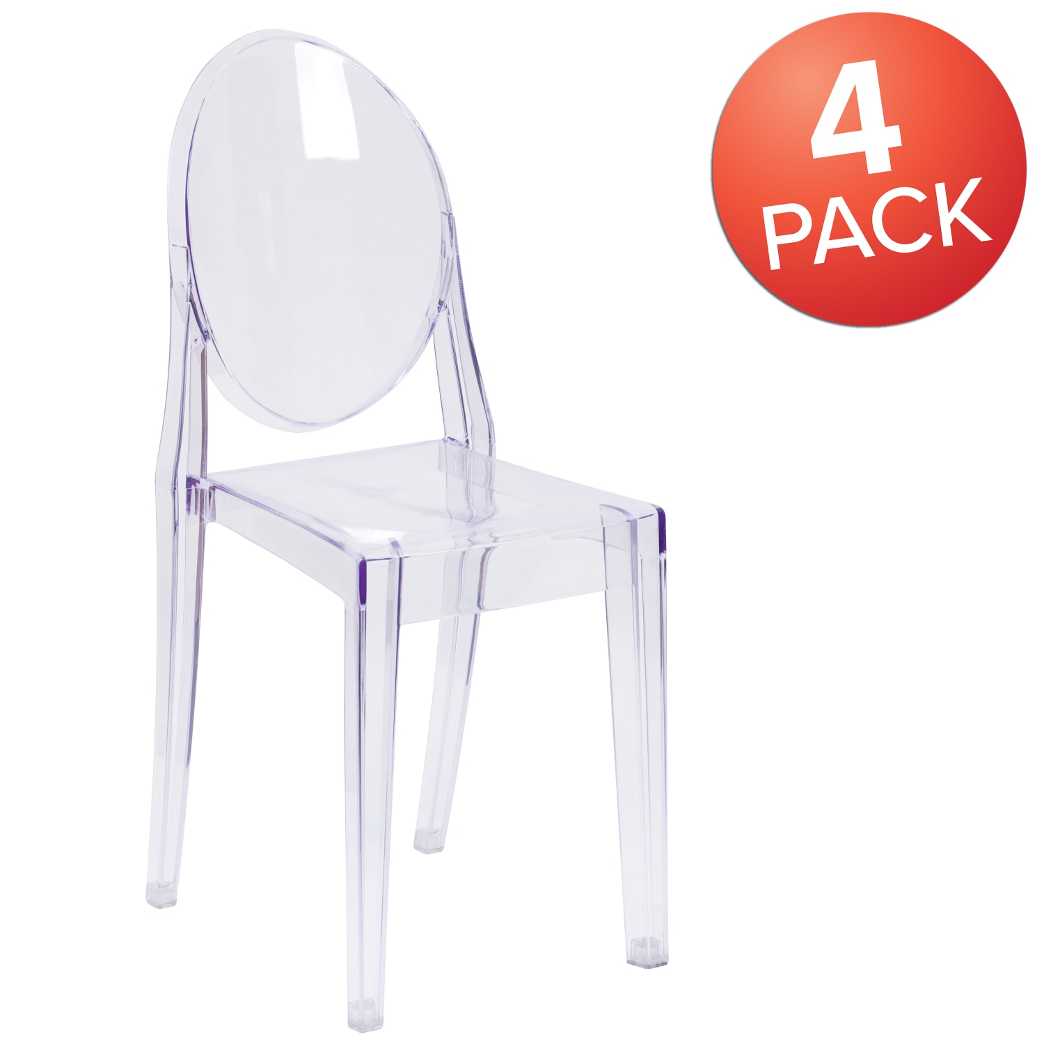 Flash Furniture Phantom Series Transparent Stacking Side Chairs, Clear, Set Of 4 Chairs - Image 3