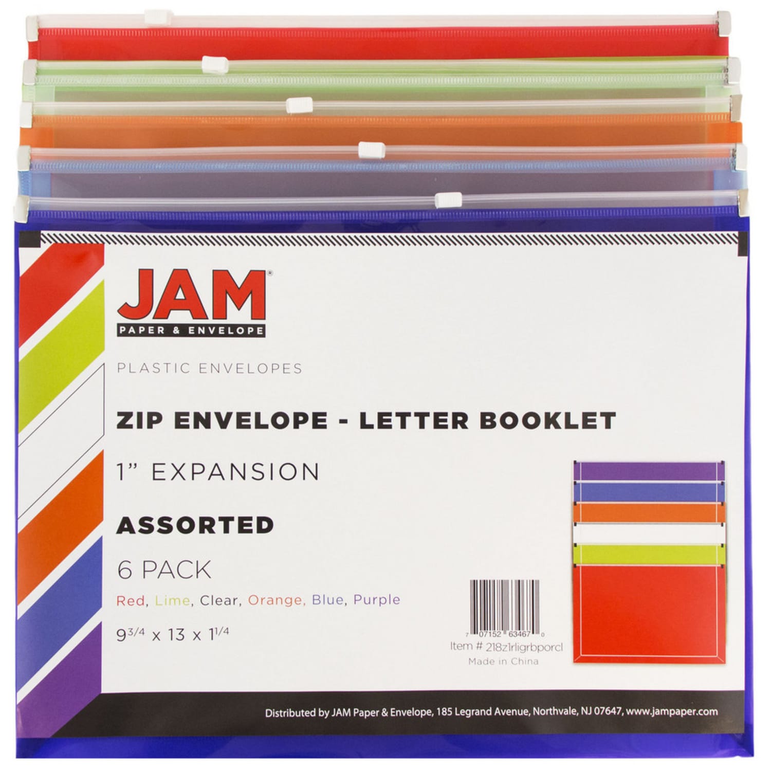 JAM Paper Plastic Envelopes, 9-3/4in x 13in, Zipper Closure, Assorted Colors, Pack Of 6 Envelopes - Image 3