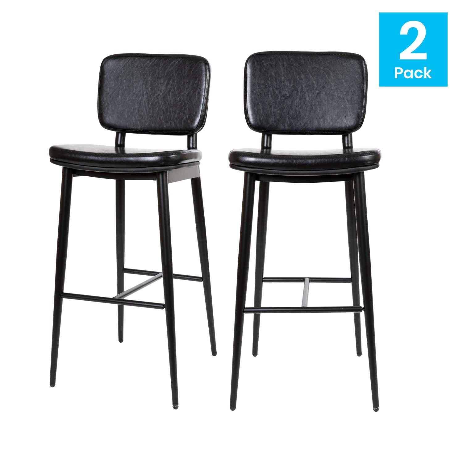 Flash Furniture Kenzie Commercial Grade Mid Back Bar Stools Black Set Of 2 Stools PopularChairscom