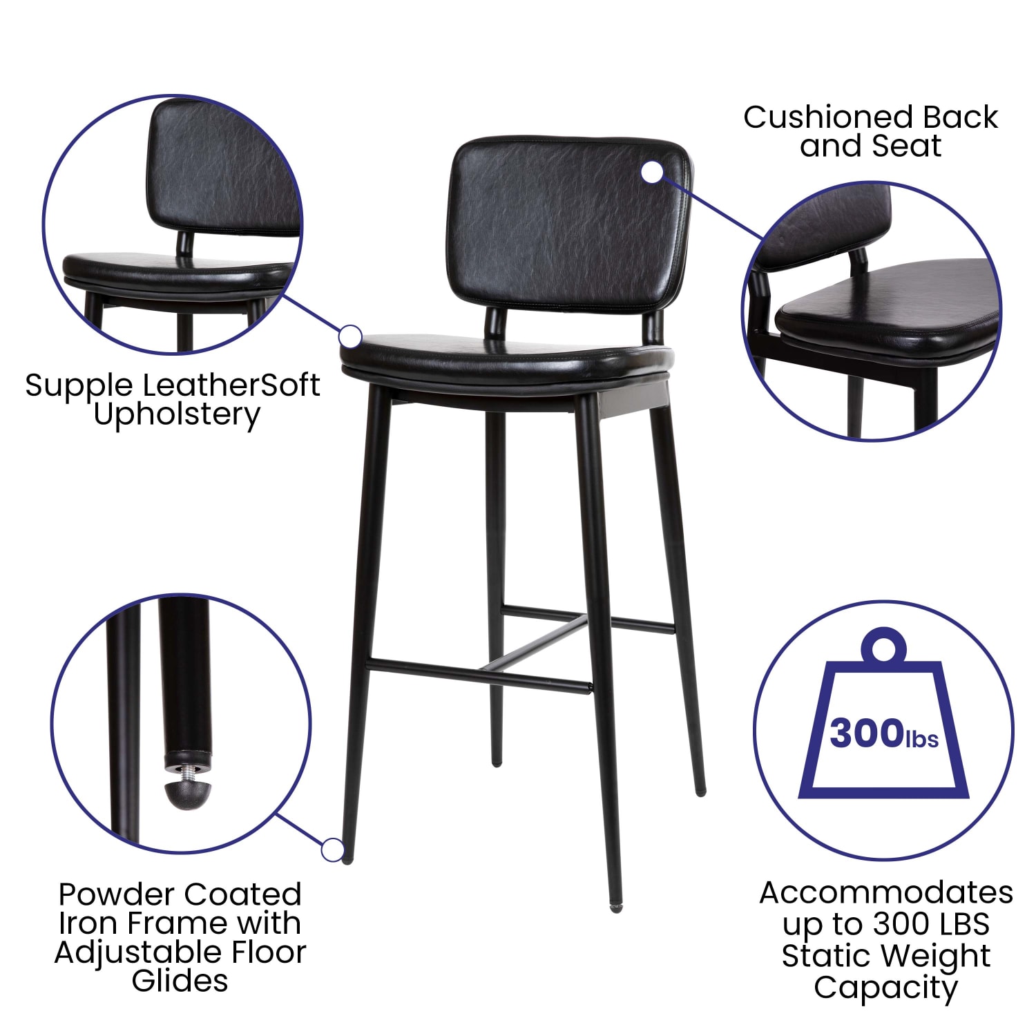 Flash Furniture Kenzie Commercial Grade Mid Back Bar Stools Black Set Of 2 Stools PopularChairscom