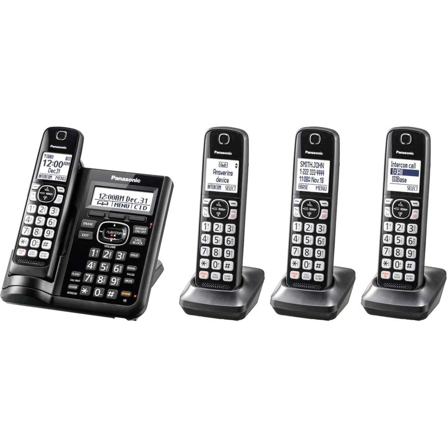 Panasonic DECT 6.0 Cordless Telephone With Answering Machine And Dual Keypad, 4 Handsets, KX-TGF544B - Image 5