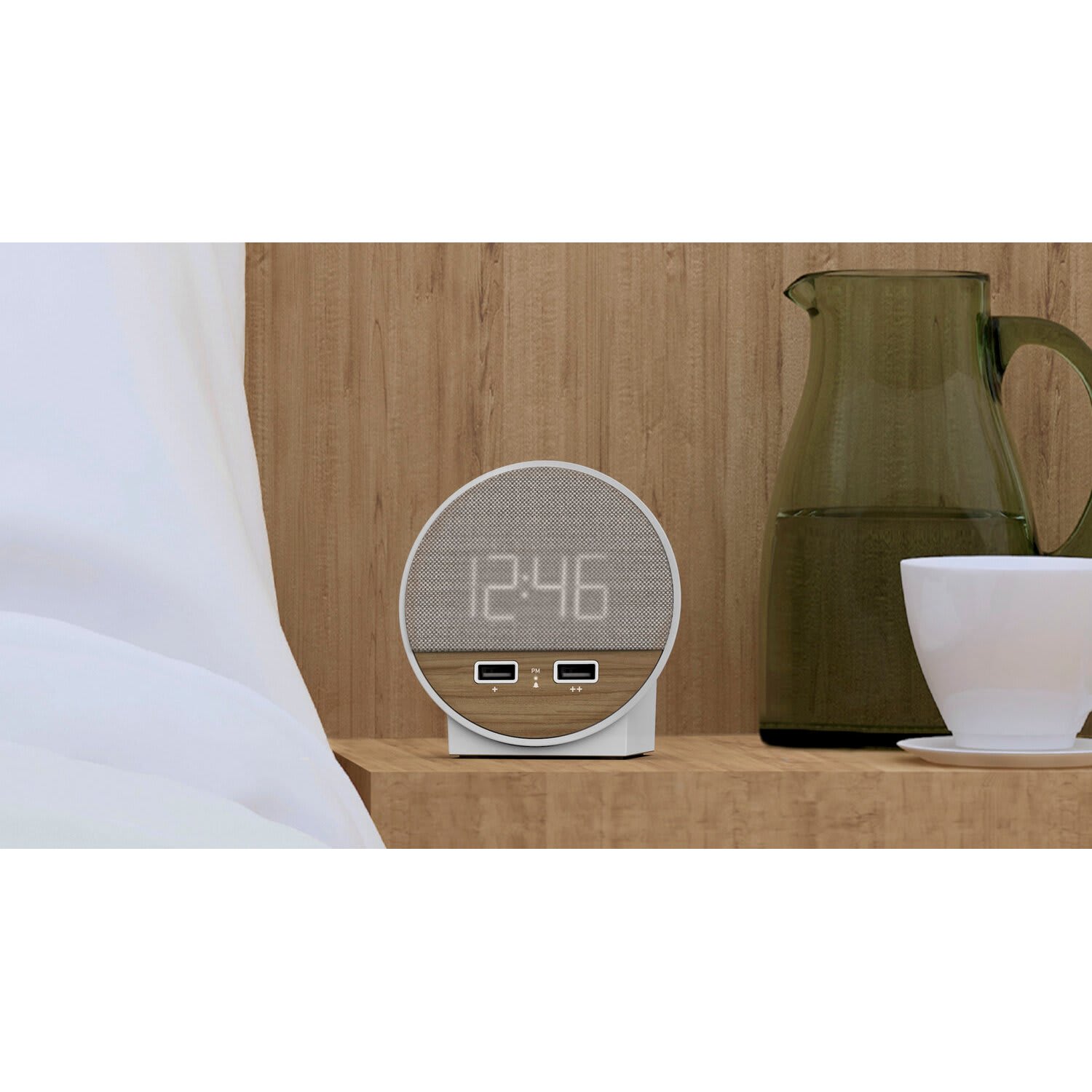 NonStop Station O Hotel Alarm Clock, 3-7/8inH x 2-3/8inW x 2-9/16inD, White/Walnut - Image 3