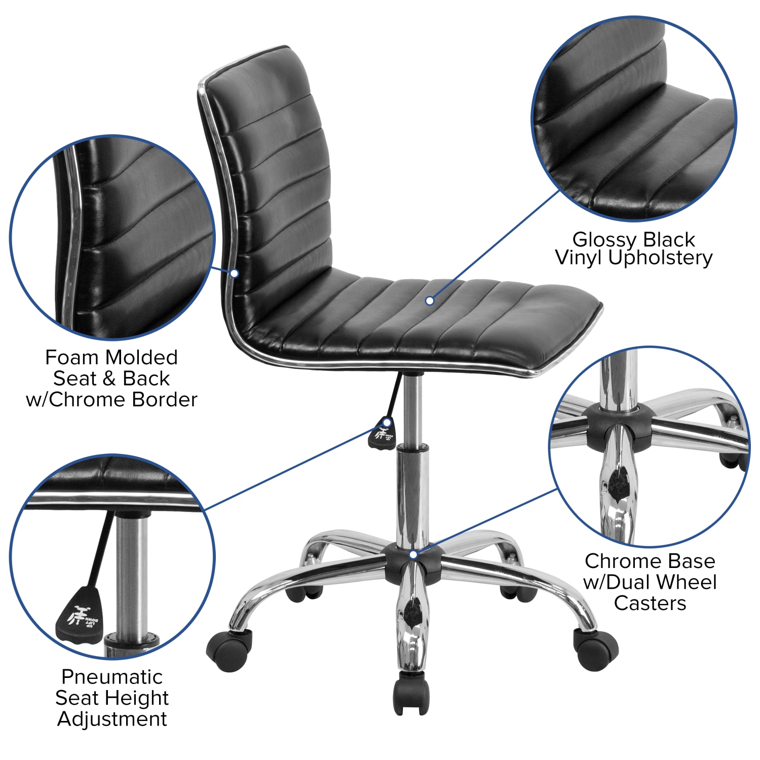 Flash Furniture Vinyl Low Back Swivel Armless Task Chair BlackGray PopularChairscom