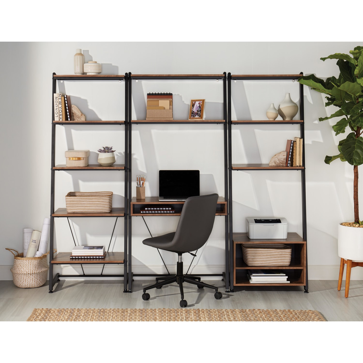 Realspace Belling 73inH Leaning 3-Shelf Bookcase, Modern Oak - Image 4