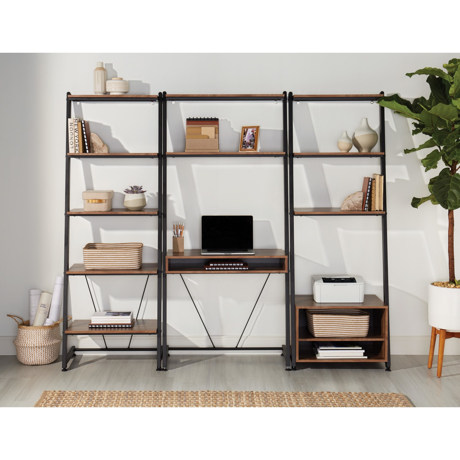 Realspace Belling 73inH Leaning 3-Shelf Bookcase, Modern Oak - Image 5