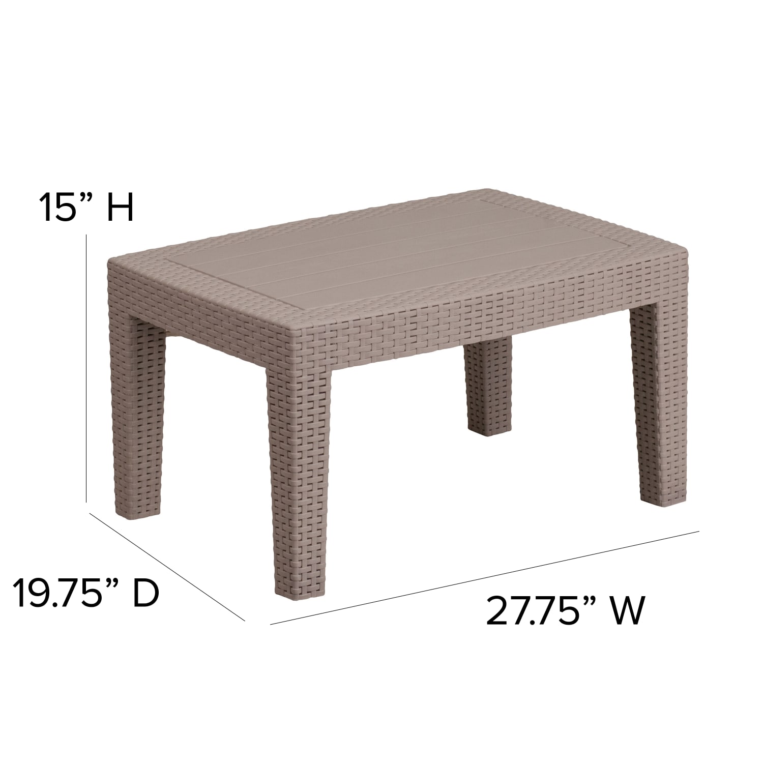 Flash Furniture Seneca Rattan Outdoor Furniture Coffee Table, 15inH x 27-3/4inW x 19-3/4inD, Light Gray - Image 6