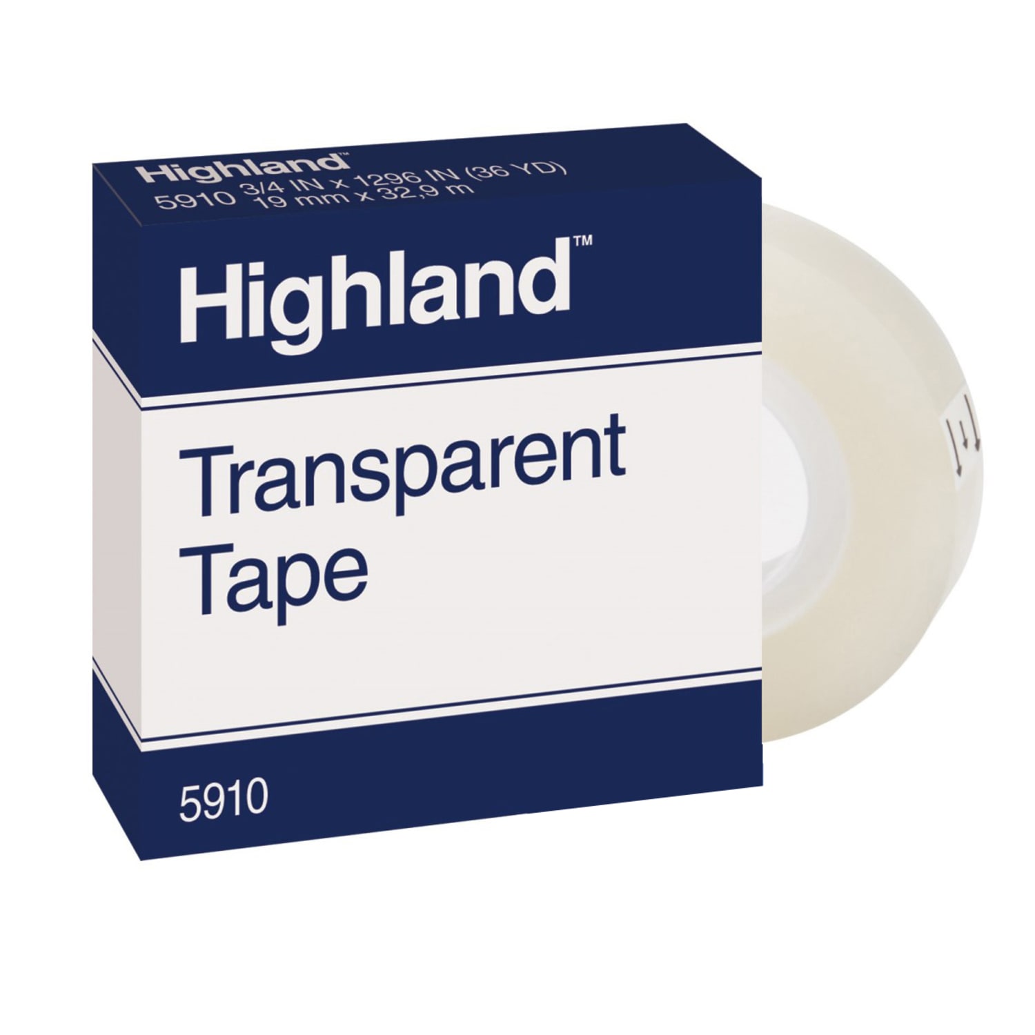 3M Highland 5910 Transparent Tape, 3/4in x 1,296in, Pack Of 12