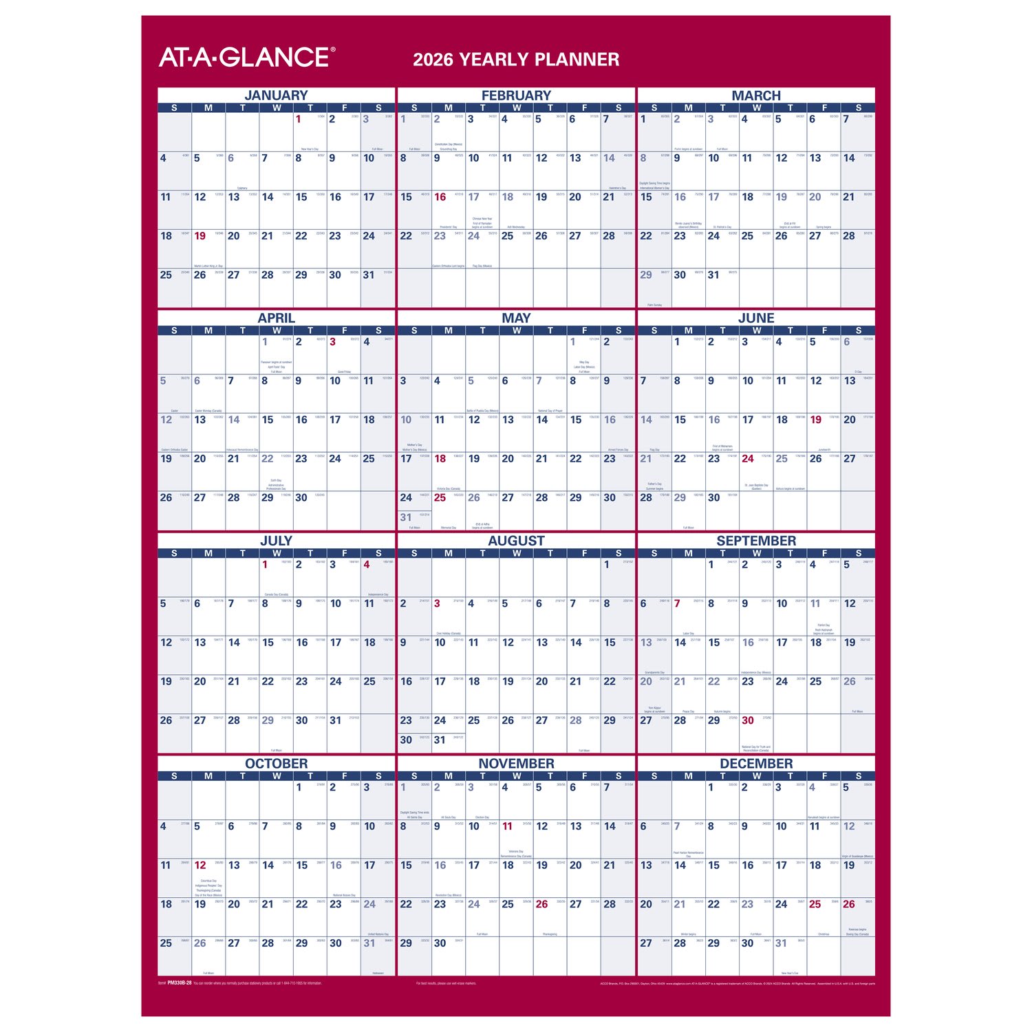 AT-A-GLANCE 2026 Vertical Horizontal Reversible Erasable Yearly Wall Calendar, Small, 12in x 16in - Image 3