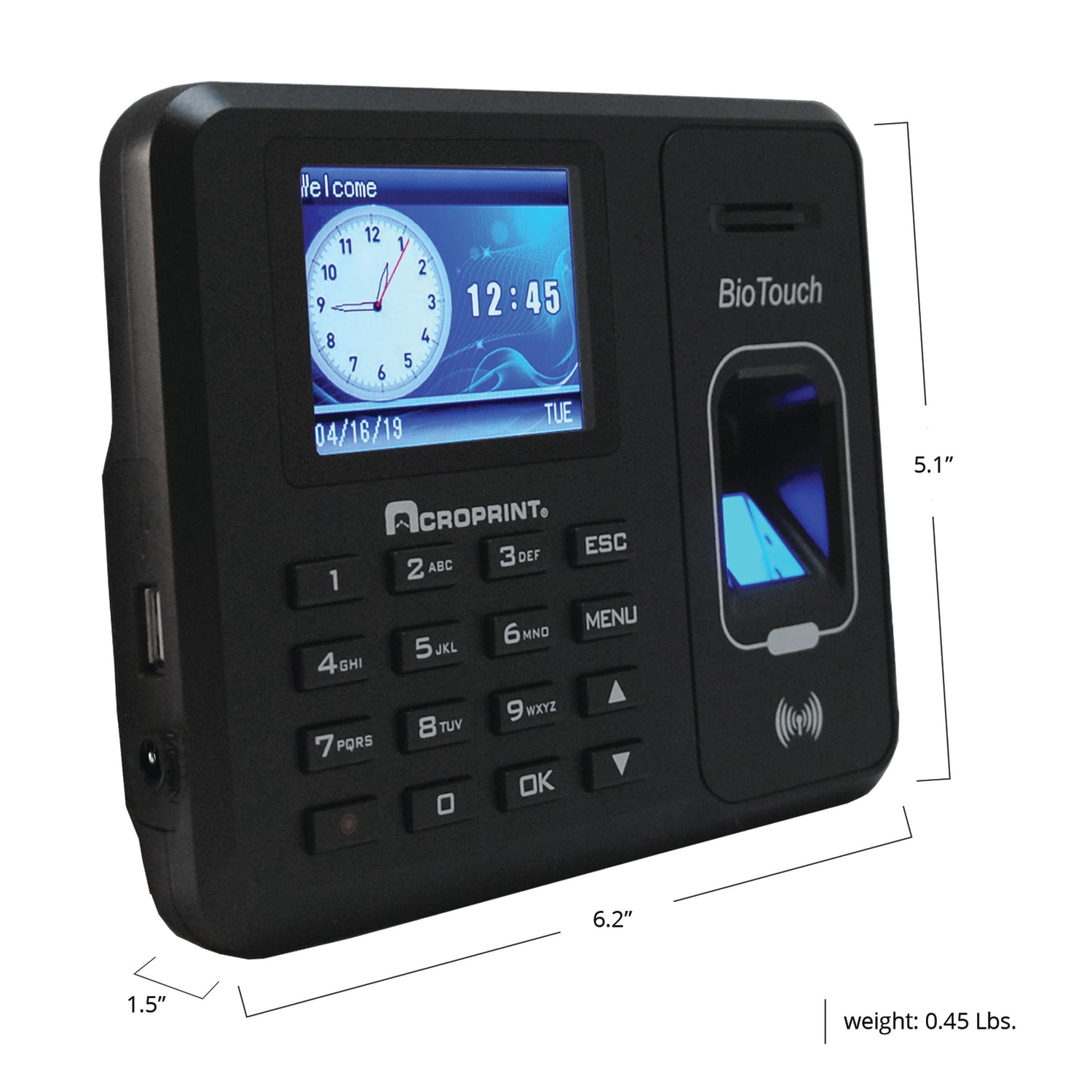 Acroprint BioTouch Time Clock, 500 Employees, 5inH x 6inW x 1-1/2inD, Black - Image 4