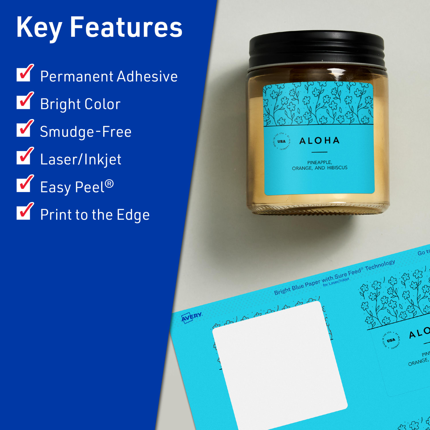Avery Print-To-The-Edge Labels With Sure Feed Technology And Easy Peel, 94109-BBP40, Square, 2-3/4in x 2-3/4in, Matte Bright Blue, Pack of 240 - Image 3