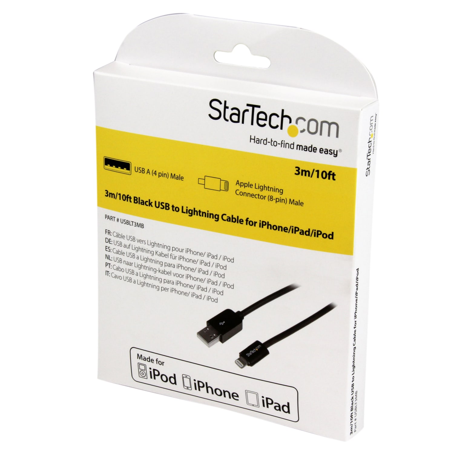 StarTech.com 3m (10ft) Long Black Apple 8-pin Lightning Connector to USB Cable for iPhone / iPod / iPad - Image 6