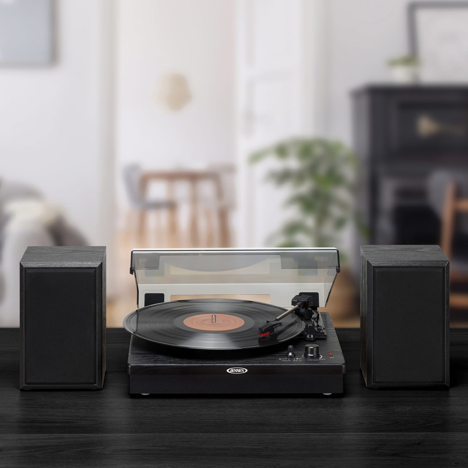 JENSEN Dual-Direction JTA-315 Bluetooth Belt-Drive Turntable With Speakers, Medium, Black - Image 6
