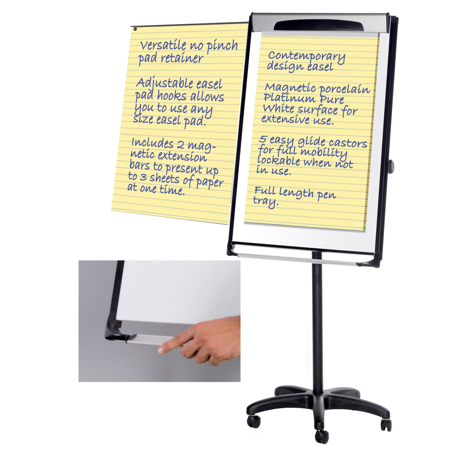 MasterVision Platinum PureWhite Porcelain Magnetic Mobile Dry-Erase Whiteboard Easel, 29in x 41in Metal Frame With Black/Gray Finish - Image 3