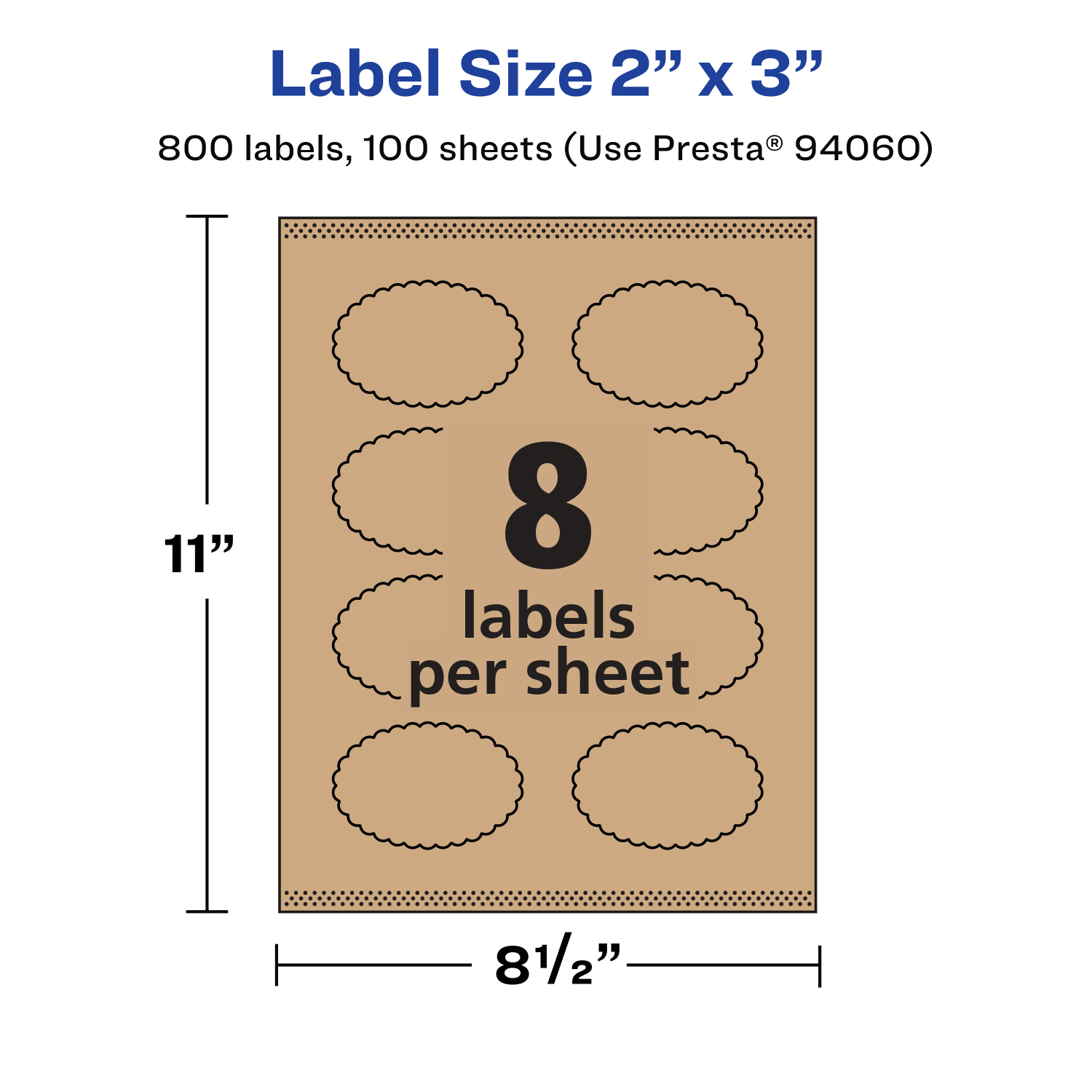 Avery Kraft Permanent Labels With Sure Feed, 94060-KMP100, Oval Scalloped, 2in x 3in, Brown, Pack Of 800 - Image 6