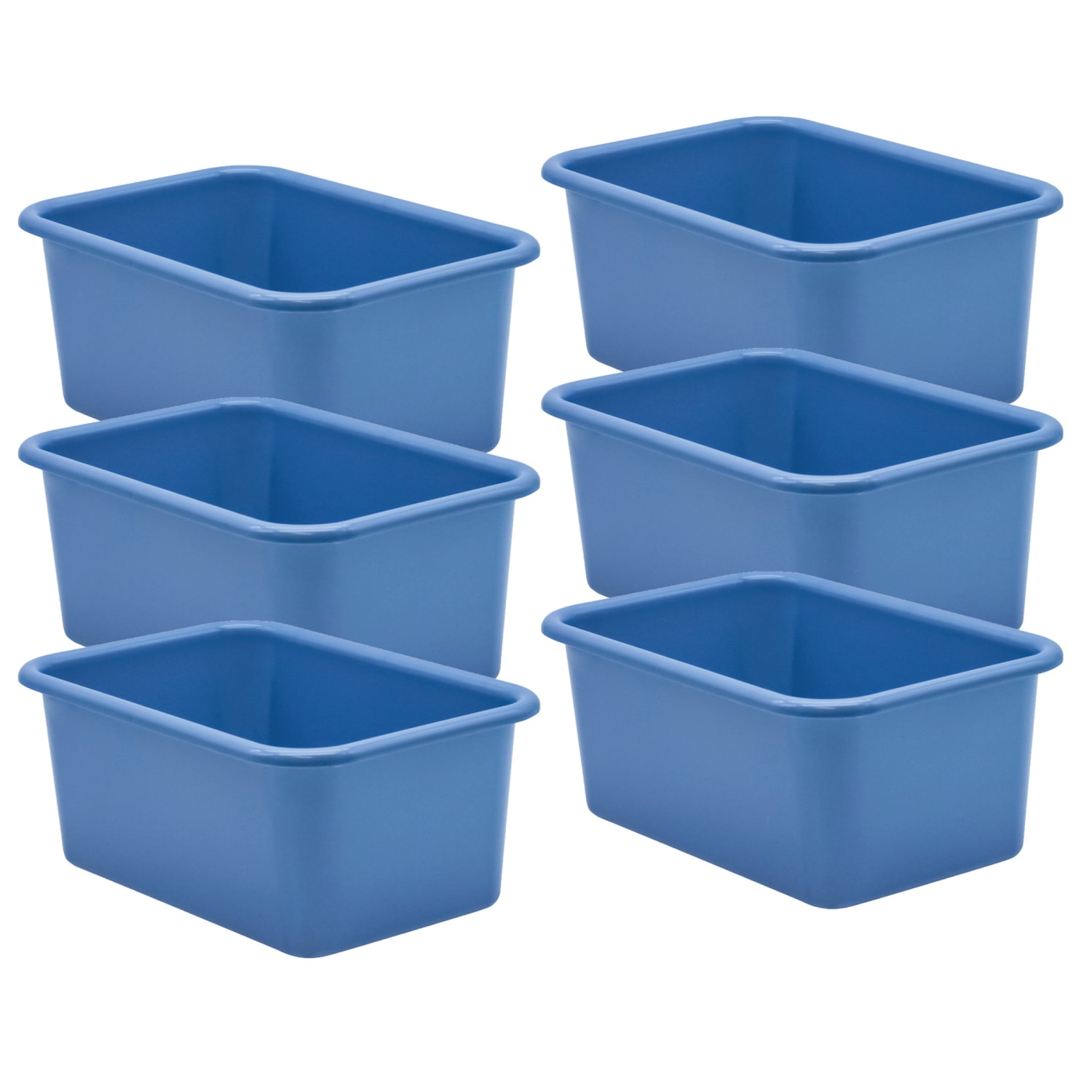 Teacher Created Resources Small Plastic Storage Bins, 5inH x 11-3/8inW x 7-3/4inD, Slate Blue, Pack Of 6