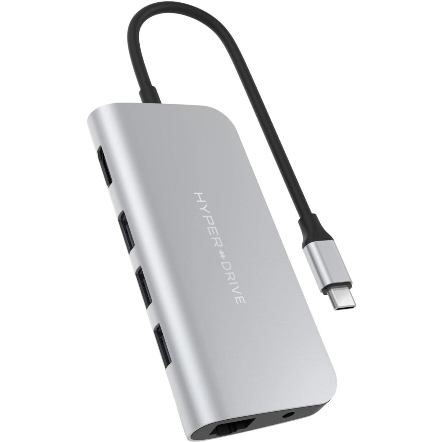 Targus Sanho HyperDrive POWER 9-in-1 Docking Station, 2inH x 4-3/8inW x 5/8inD, Silver, 00GF37