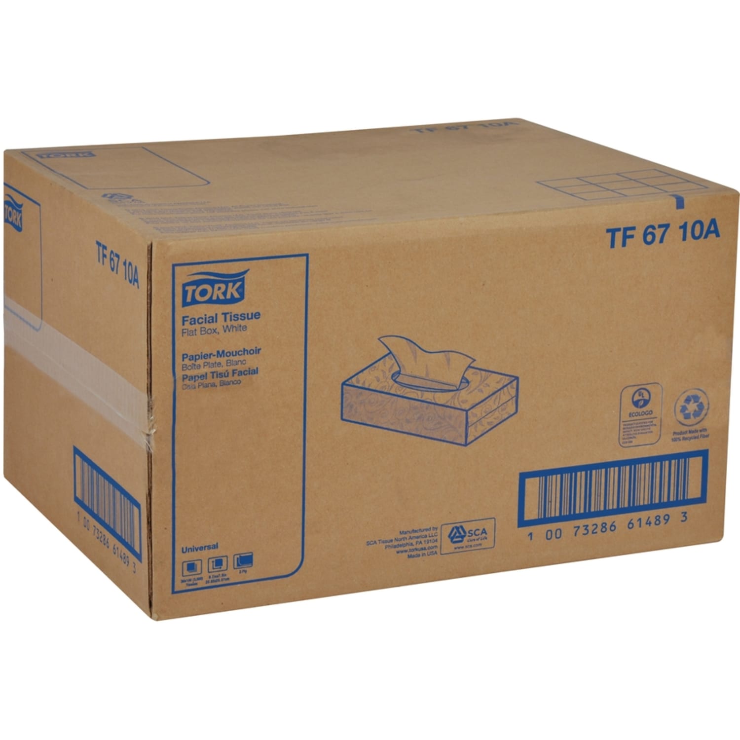 TORK Universal Facial Tissue Flat Box - 2 Ply - 7.90in x 8.20in - White - Paper - Soft, Absorbent, Low Linting - For Face - 100 Per Box - 3000 / Sheet - Image 3