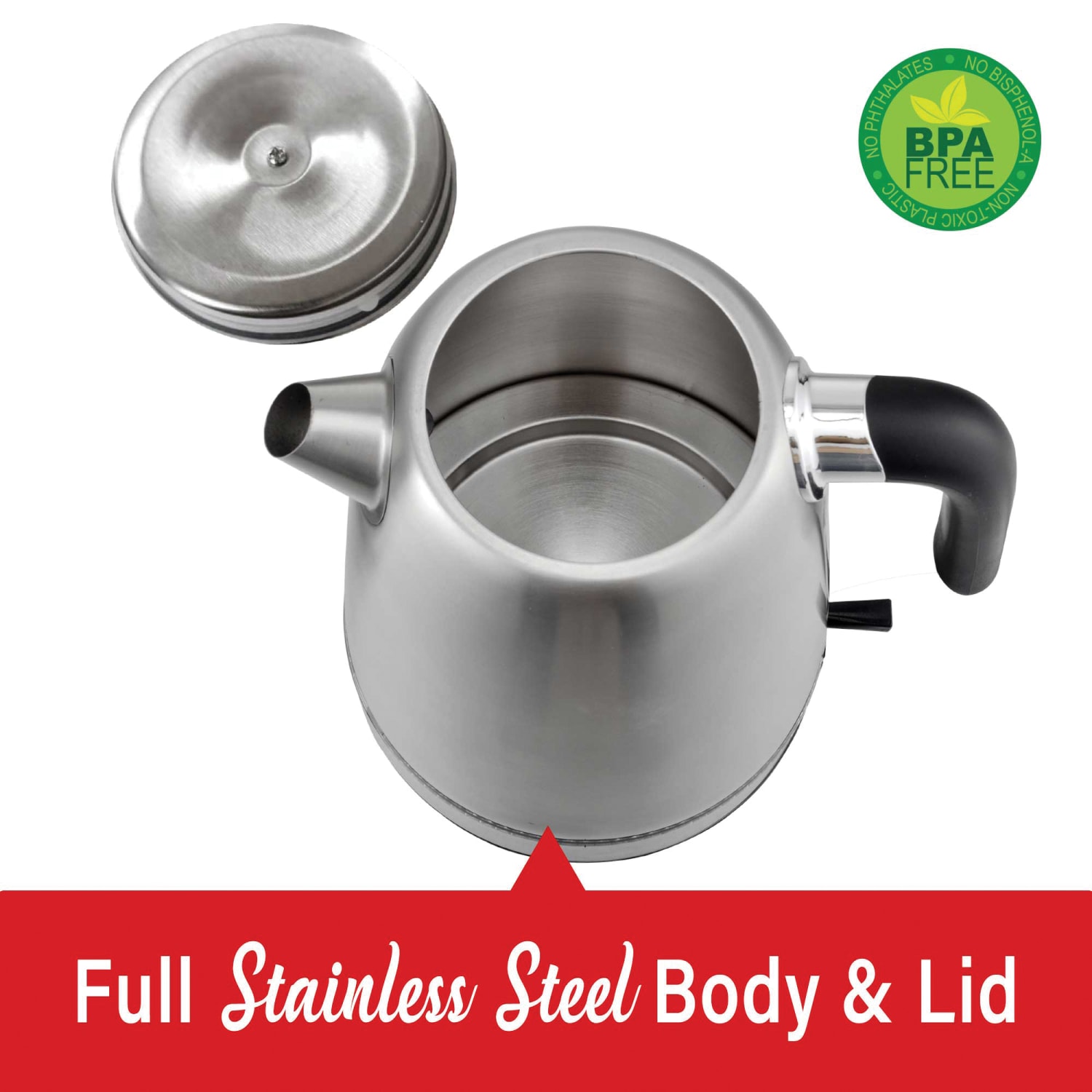 Brentwood 1500W 7-Cup Cordless Electric Stainless-Steel Kettle, Black - Image 3