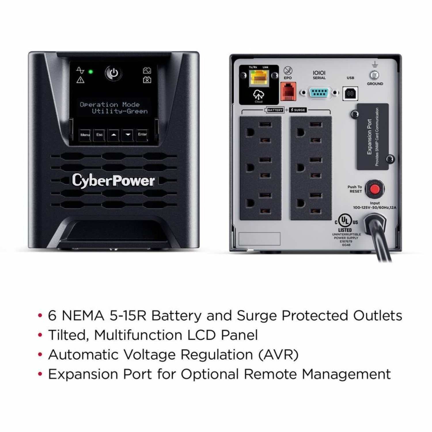 CyberPower Smart App Sinewave PR750LCD3C 750VA Mini-tower UPS - Mini-tower - AVR - 8 Hour Recharge - 3.30 Minute Stan - PR750LCD3C - Image 4