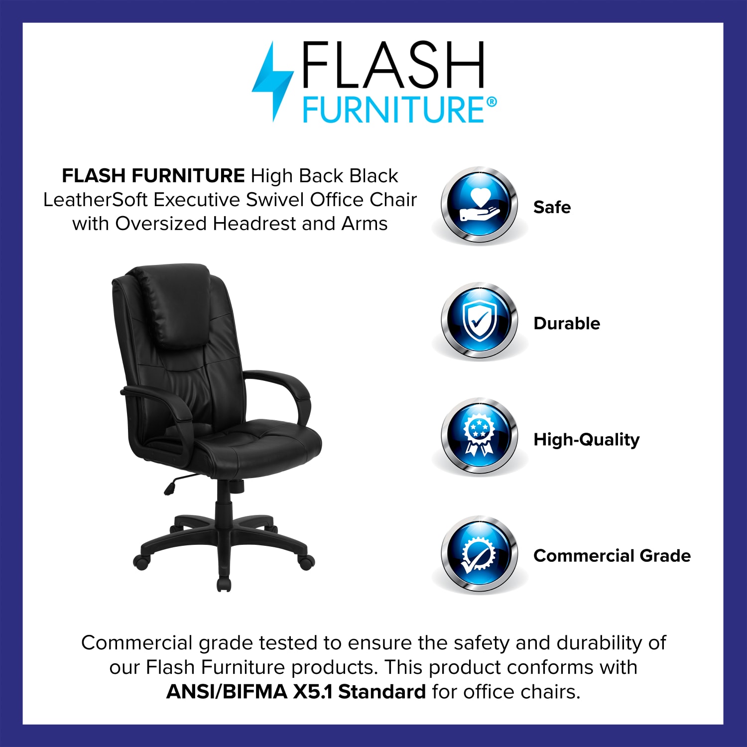 Flash Furniture Ergonomic LeatherSoft High-Back Executive Swivel Office Chair, Black - Image 5