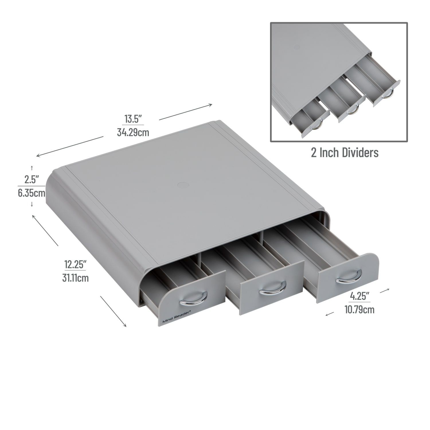 Mind Reader Anchor Collection 3-Drawer Single Serve Pod Organizer, 2-1/2inH x 13-1/2inW x 12-1/4inL, Gray - Image 5